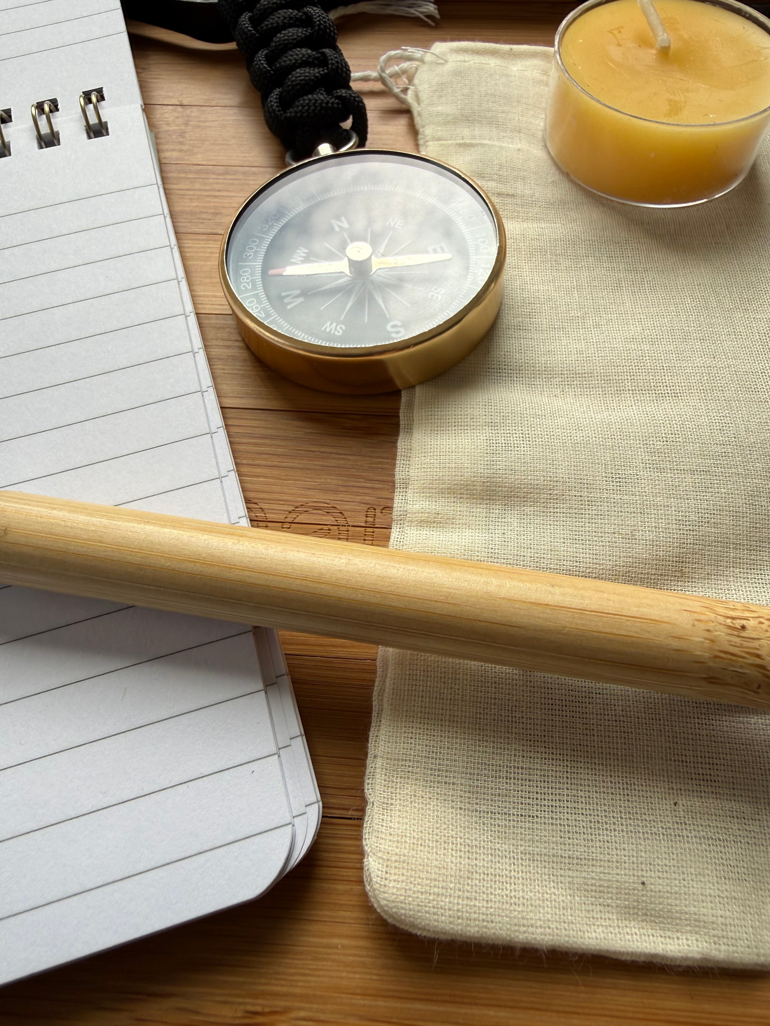 Traveler's Gift Bundle: Compass, Field Notes, Bamboo Pen, Beeswax Candle