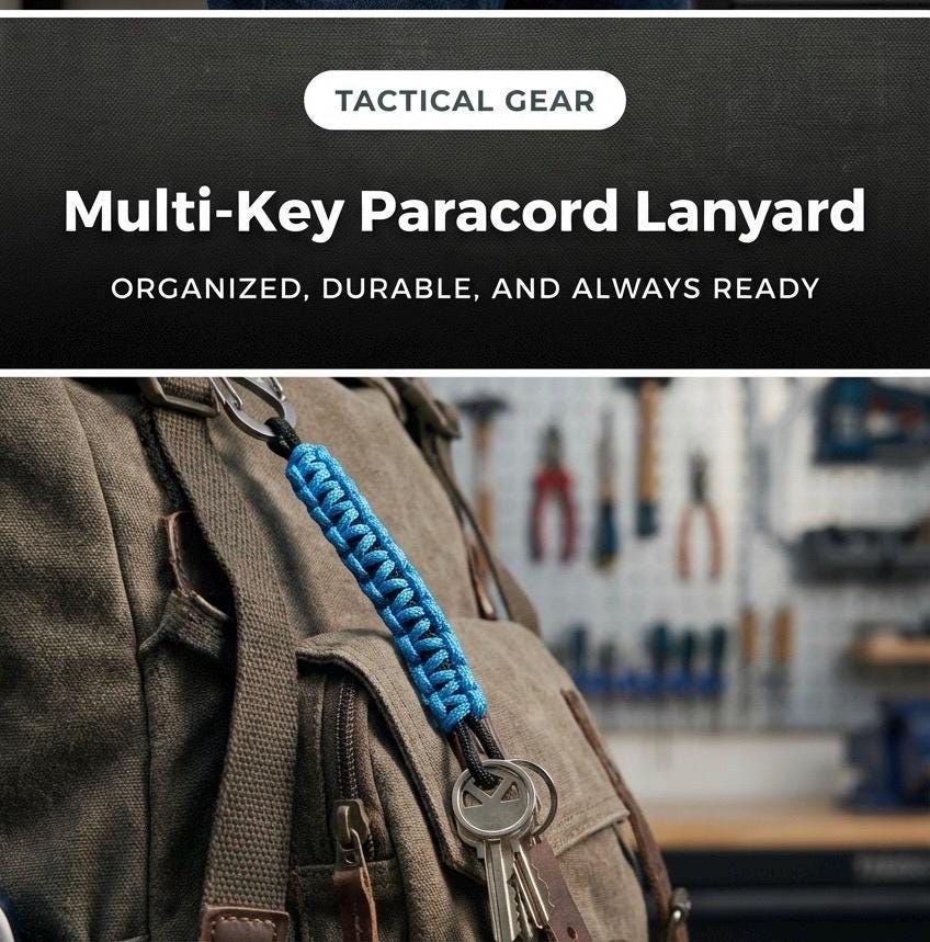 Multi Key Tactical Paracord Lanyard | with Stainless Steel Clip| Customizable Fob