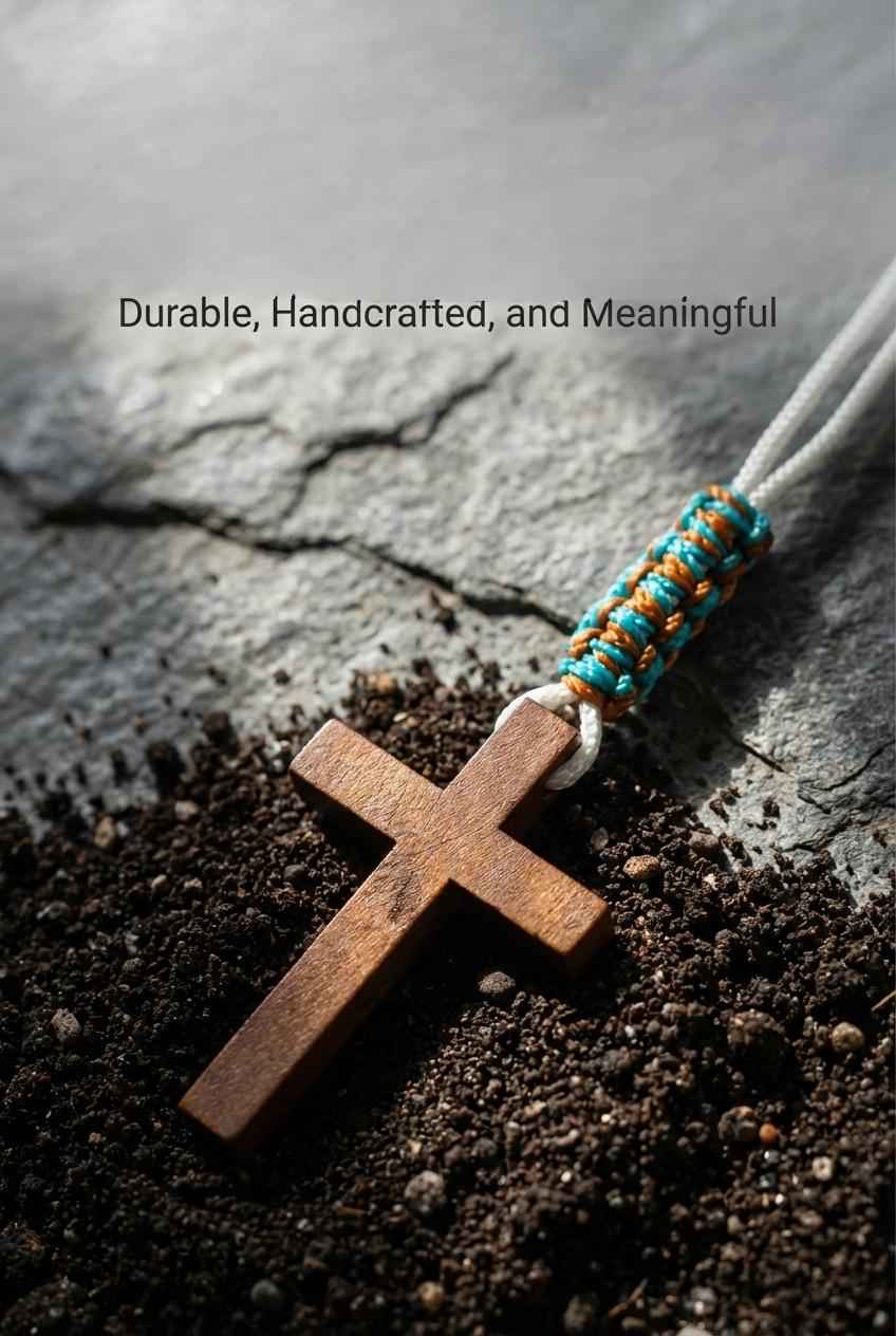 Men's Minimalist Wood Cross Necklace | Two Tone| White Paracord Adjustable Christian Jewelry