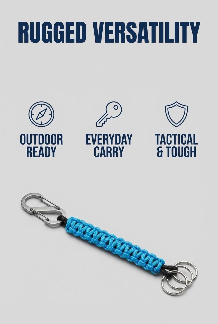 Multi Key Tactical Paracord Lanyard | with Stainless Steel Clip| Customizable Fob