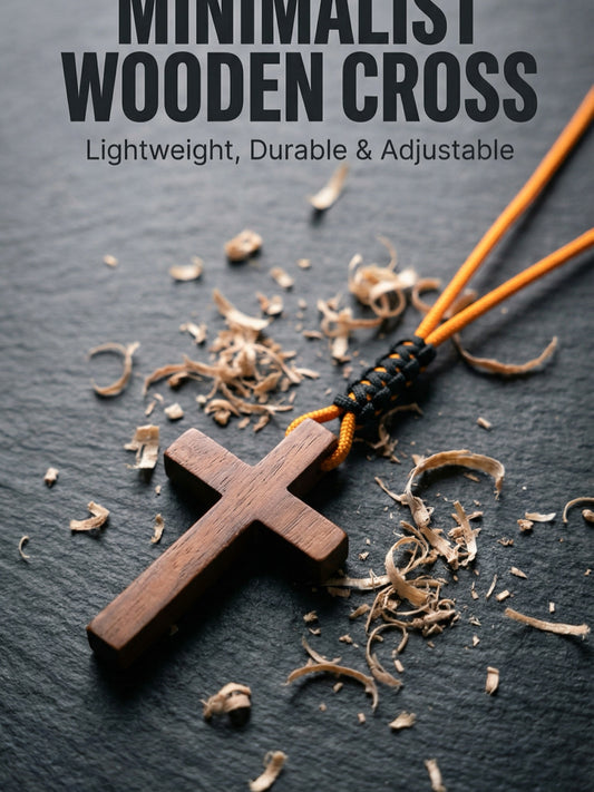 Men's Minimalist Wooden Cross Necklace | Paracord Adjustable Christian Jewelry, Lightweight and Durable Gift