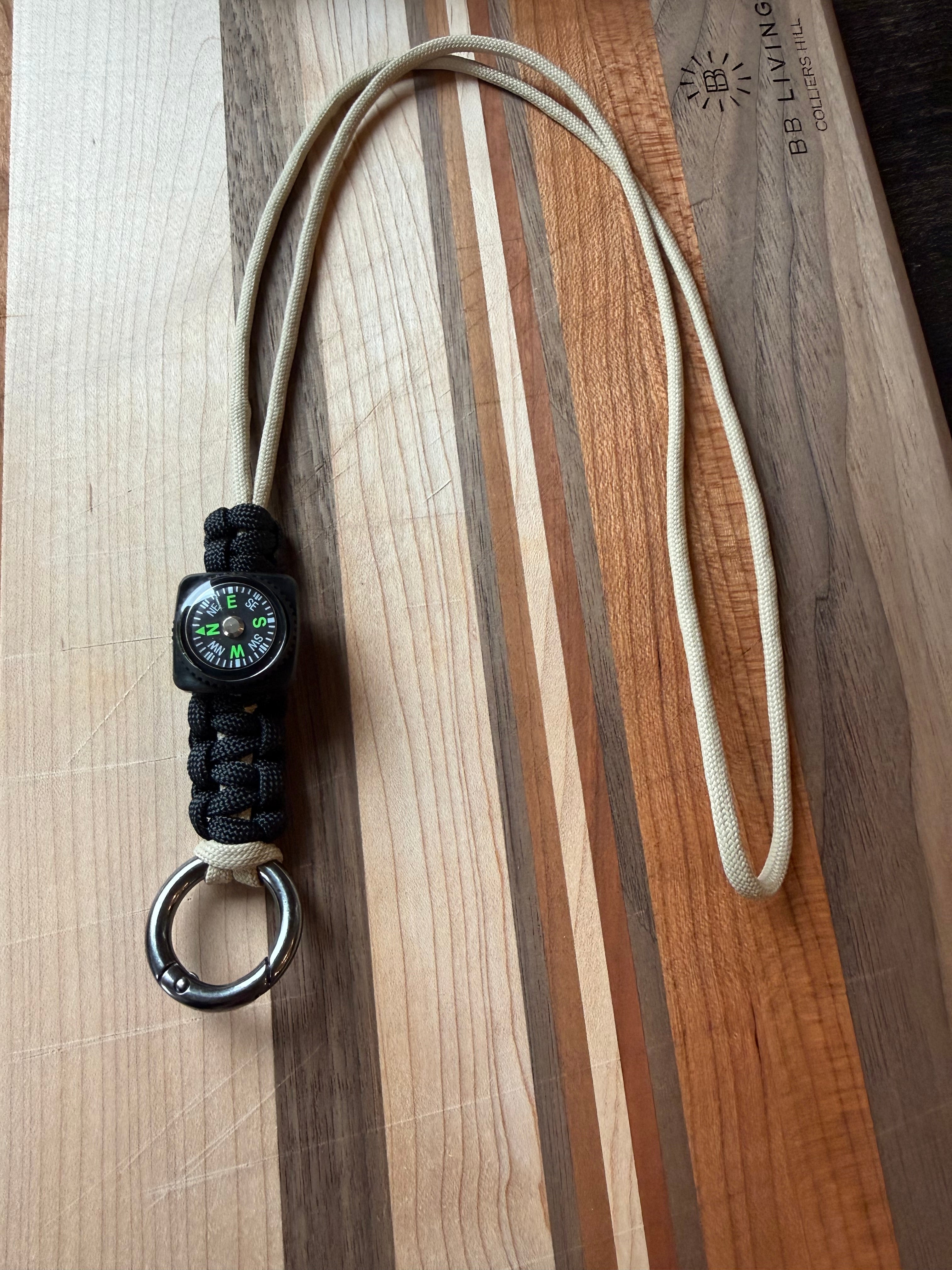 Tactical Lanyard/Necklace with Compass and Metal Alloy Carabiner|Custom Length