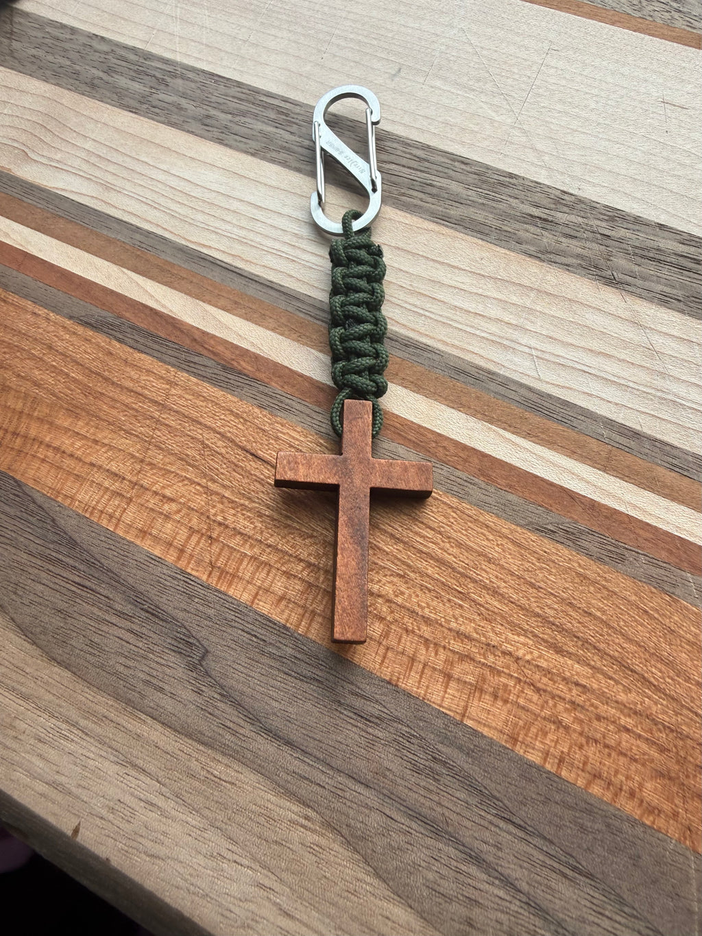 Men's Wooden Cross Short Paracord Keychain With Clip |Military, Outdoors, Faith Accessories, Stocking Stuffers