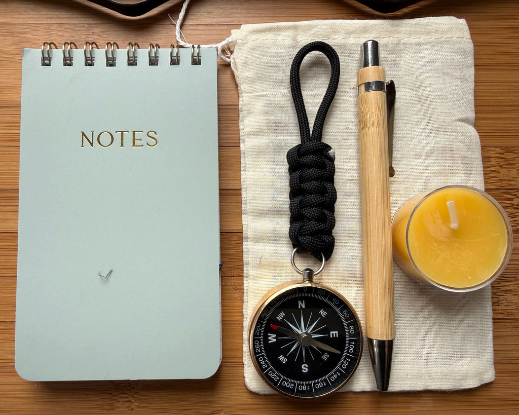 Traveler's Gift Bundle: Compass, Field Notes, Bamboo Pen, Beeswax Candle