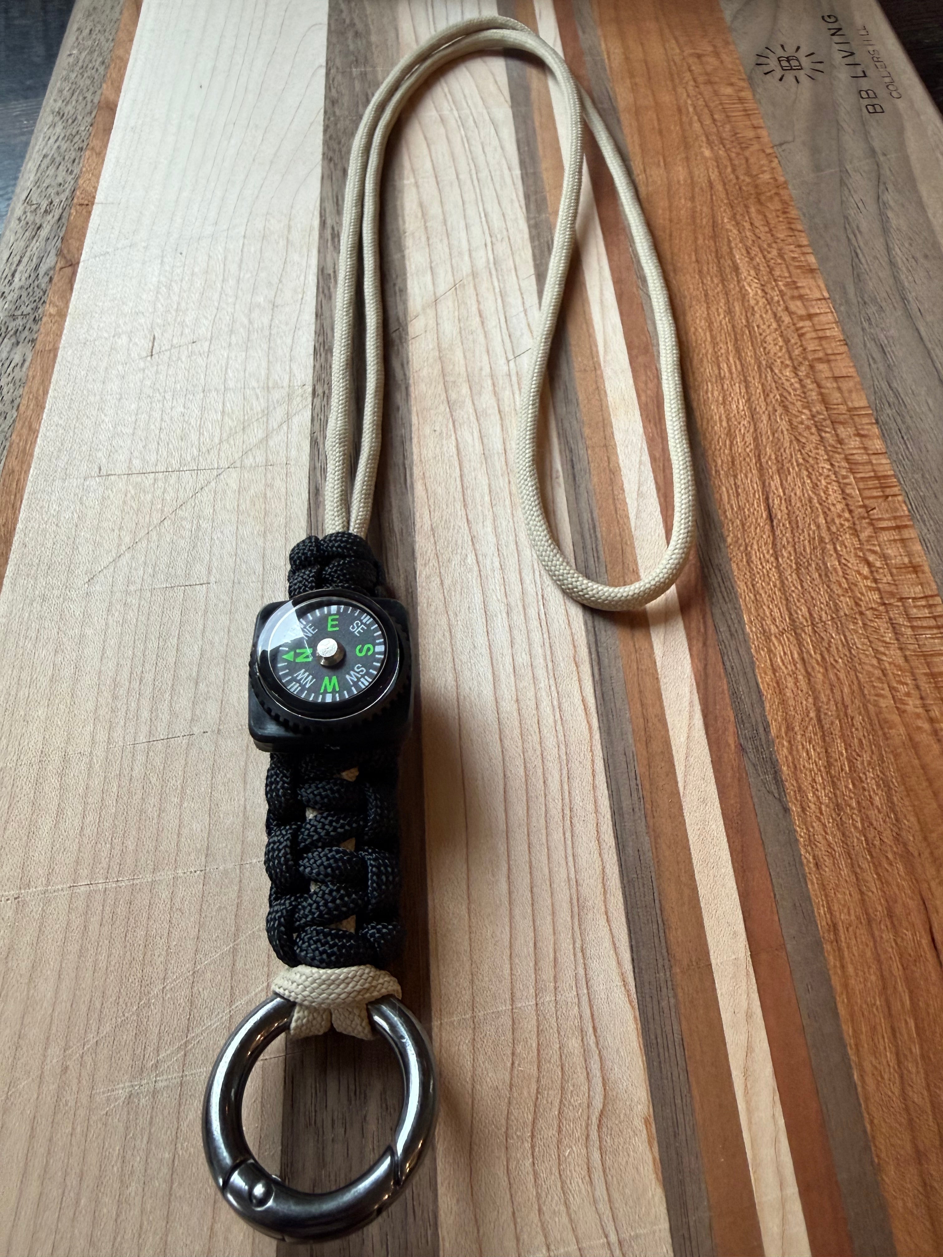 Tactical Lanyard/Necklace with Compass and Metal Alloy Carabiner|Custom Length
