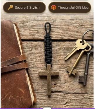Men's Wooden Cross Paracord Keychain| Antique Gold Finish |Military, Outdoors, Faith Accessories