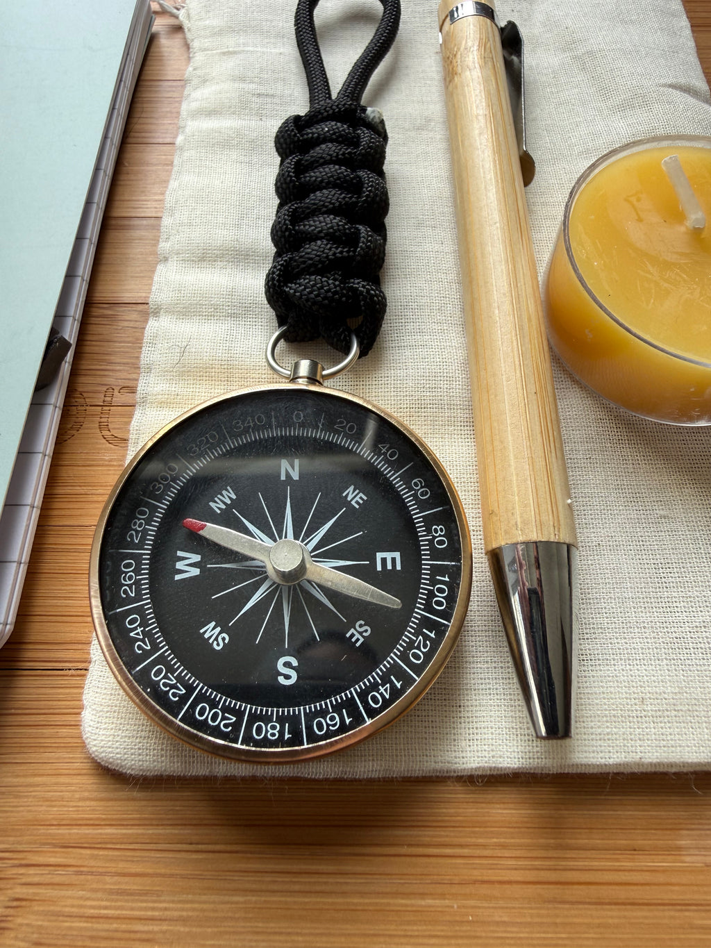 Traveler's Gift Bundle: Compass, Field Notes, Bamboo Pen, Beeswax Candle