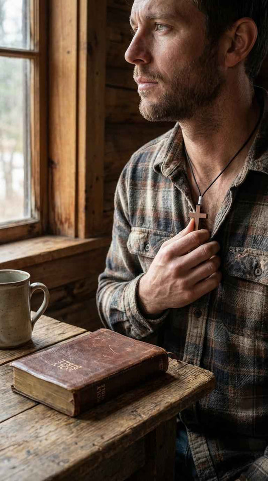 Men's Minimalist Wooden Cross Necklace | Paracord Adjustable Christian Jewelry, Lightweight and Durable Gift