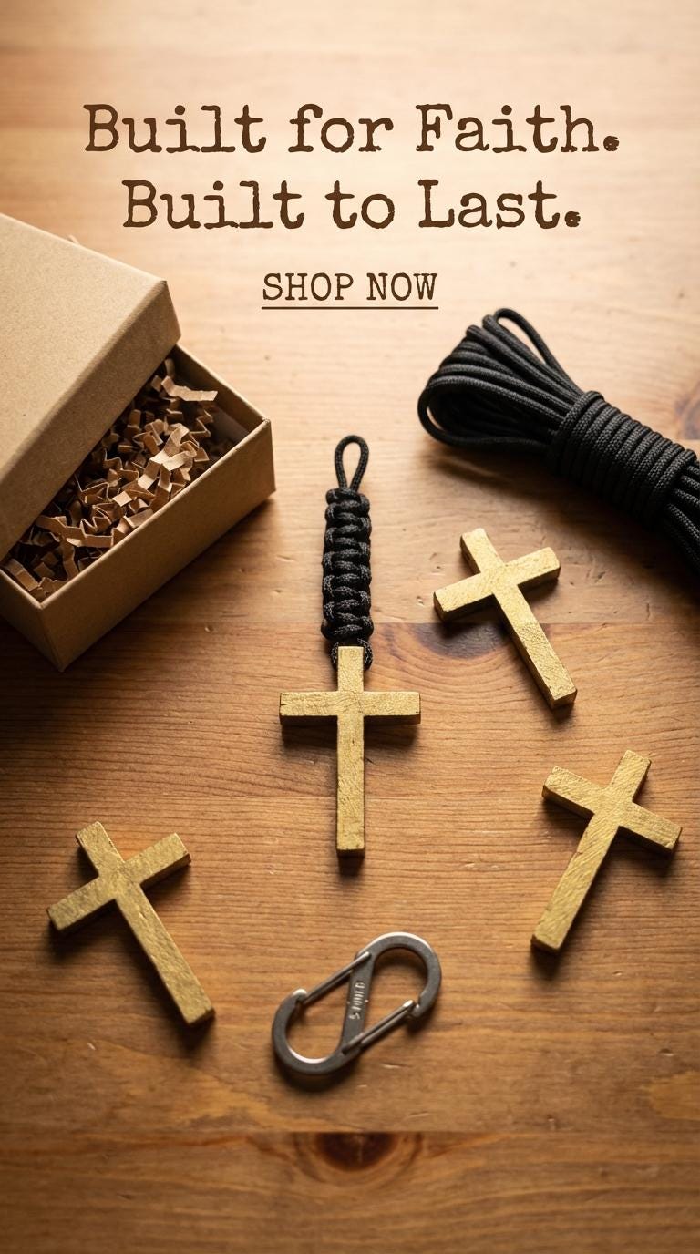 Men's Wooden Cross Paracord Keychain| Antique Gold Finish |Military, Outdoors, Faith Accessories