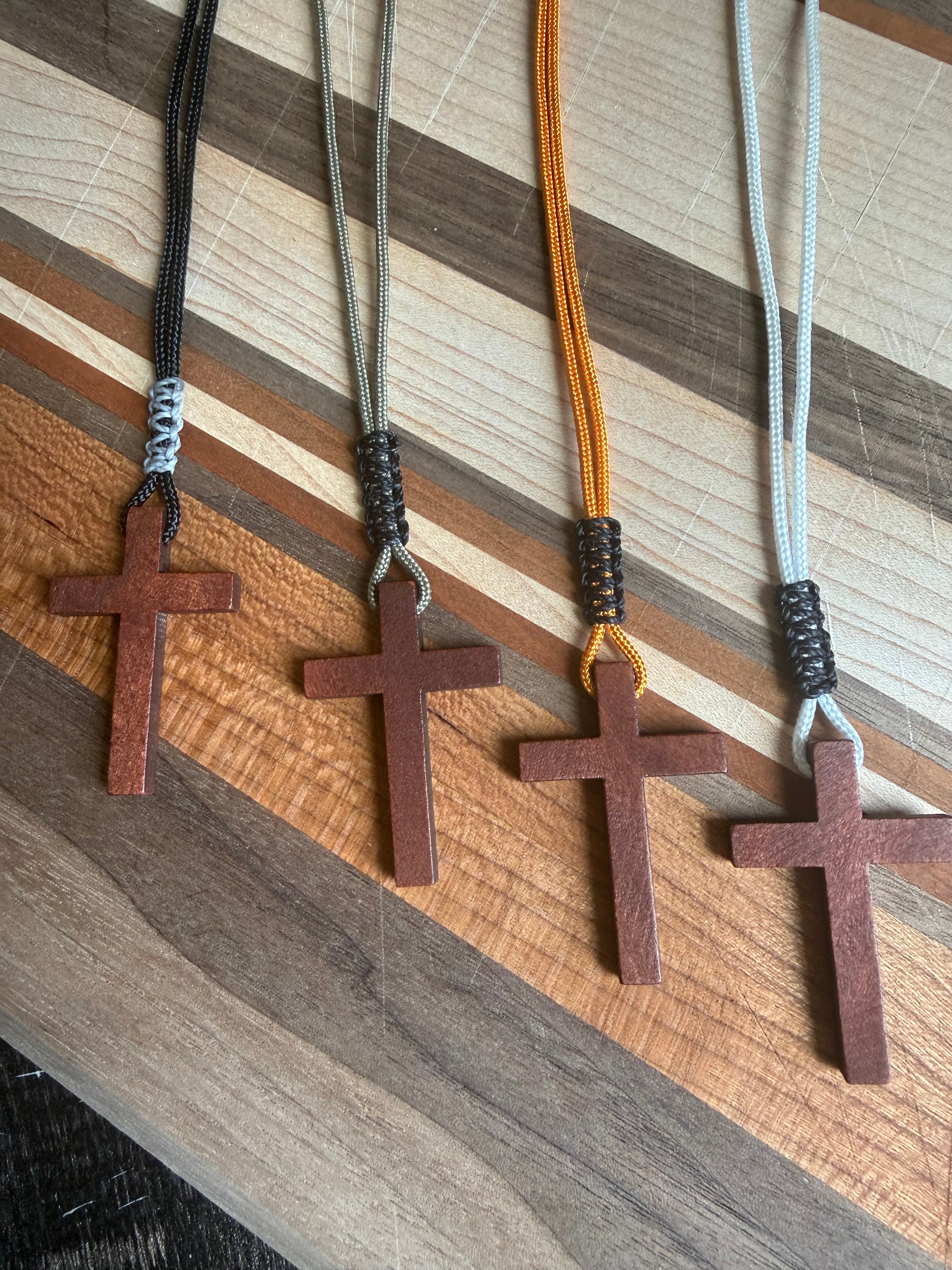 Men's Minimalist Wooden Cross Necklace | Paracord Adjustable Christian Jewelry, Lightweight and Durable Gift