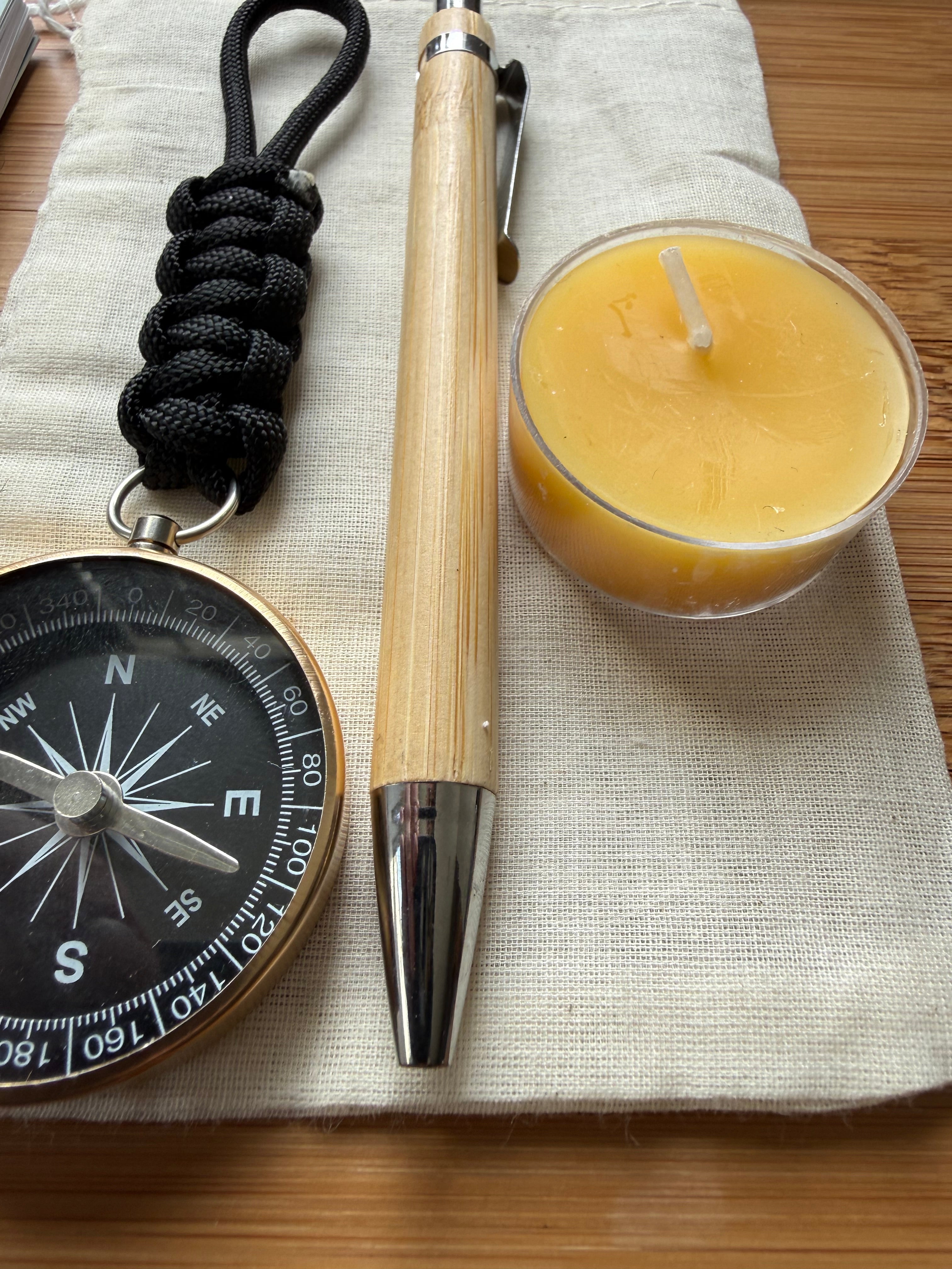 Traveler's Gift Bundle: Compass, Field Notes, Bamboo Pen, Beeswax Candle