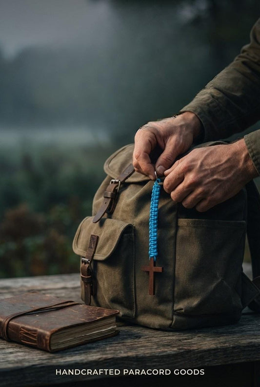 Wooden Cross Paracord Lanyard | Natural Finish| Faith, Military, Outdoors Accessories, Gift for Christian Men