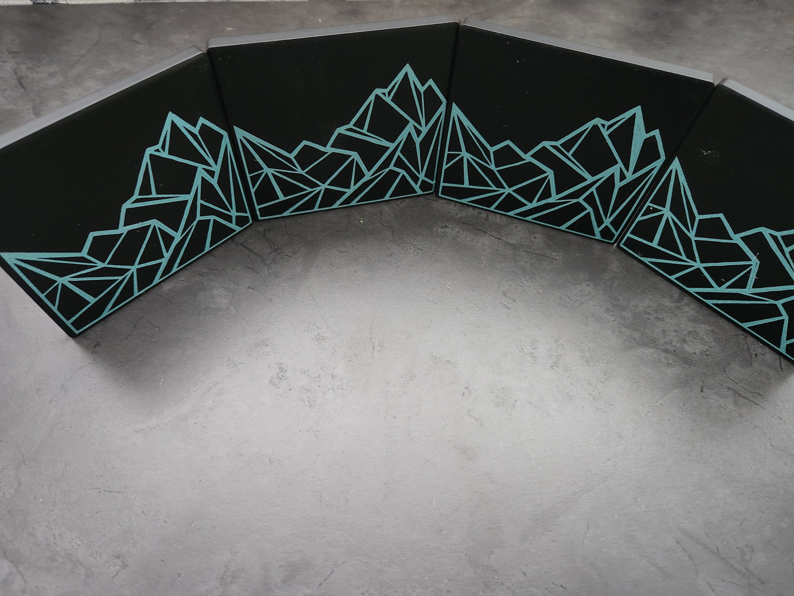 Geometric Design Coasters| Icy Mountain Range| Ceramic| Set of 4 | Coffee Table Decor|