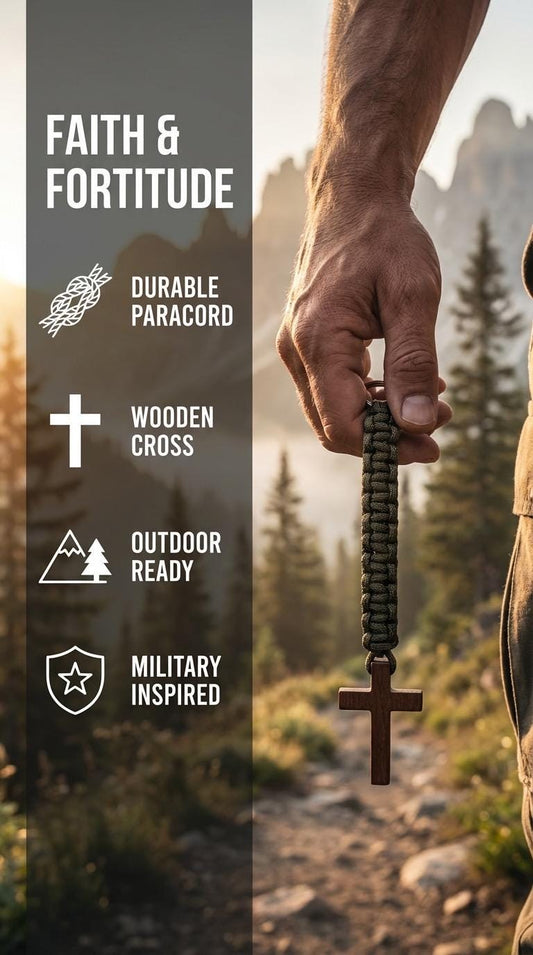 Wooden Cross Paracord Lanyard | Natural Finish| Faith, Military, Outdoors Accessories, Gift for Christian Men