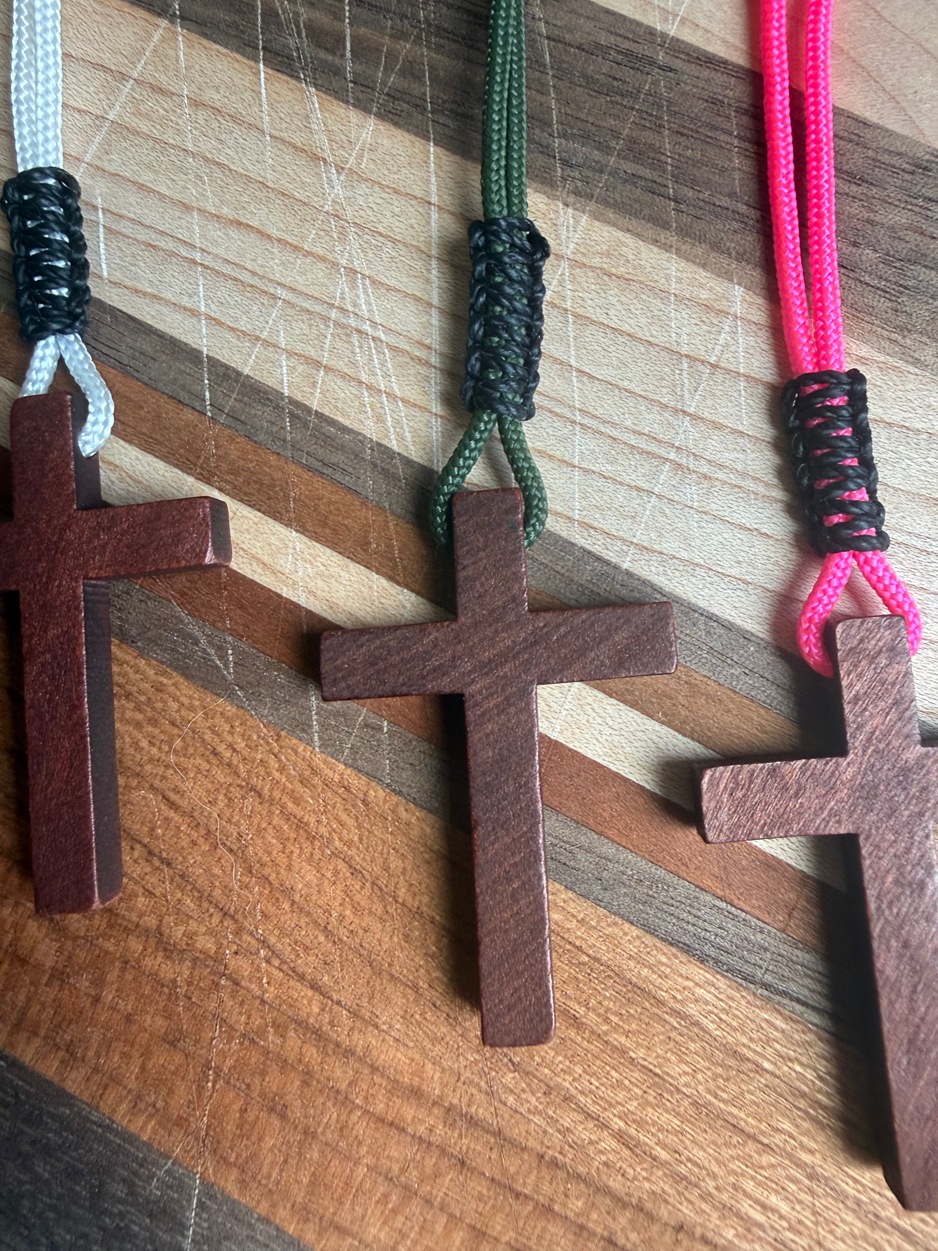 Men's Minimalist Wooden Cross Necklace | Paracord Adjustable Christian Jewelry, Lightweight and Durable Gift