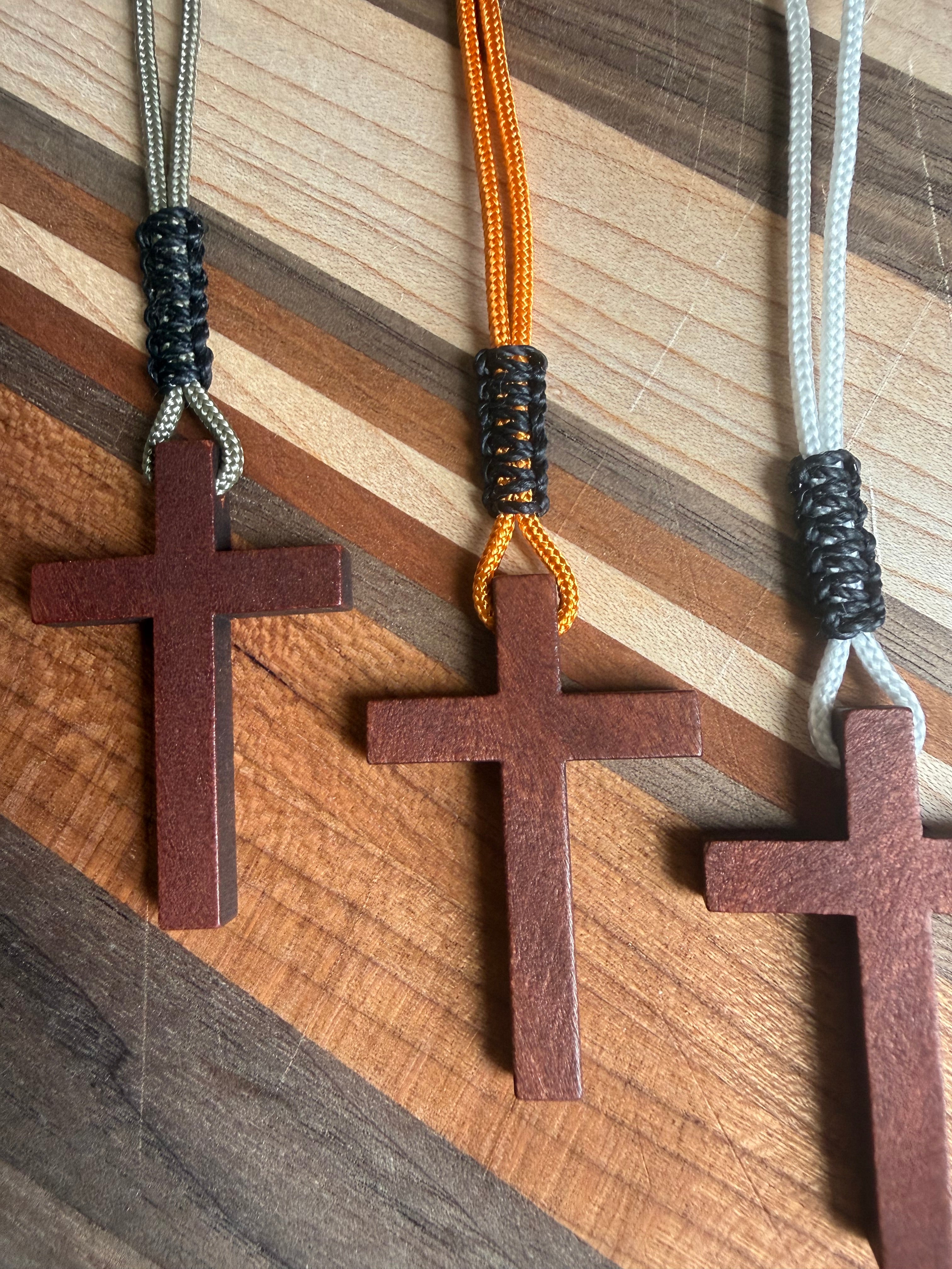 Men's Minimalist Wooden Cross Necklace | Paracord Adjustable Christian Jewelry, Lightweight and Durable Gift