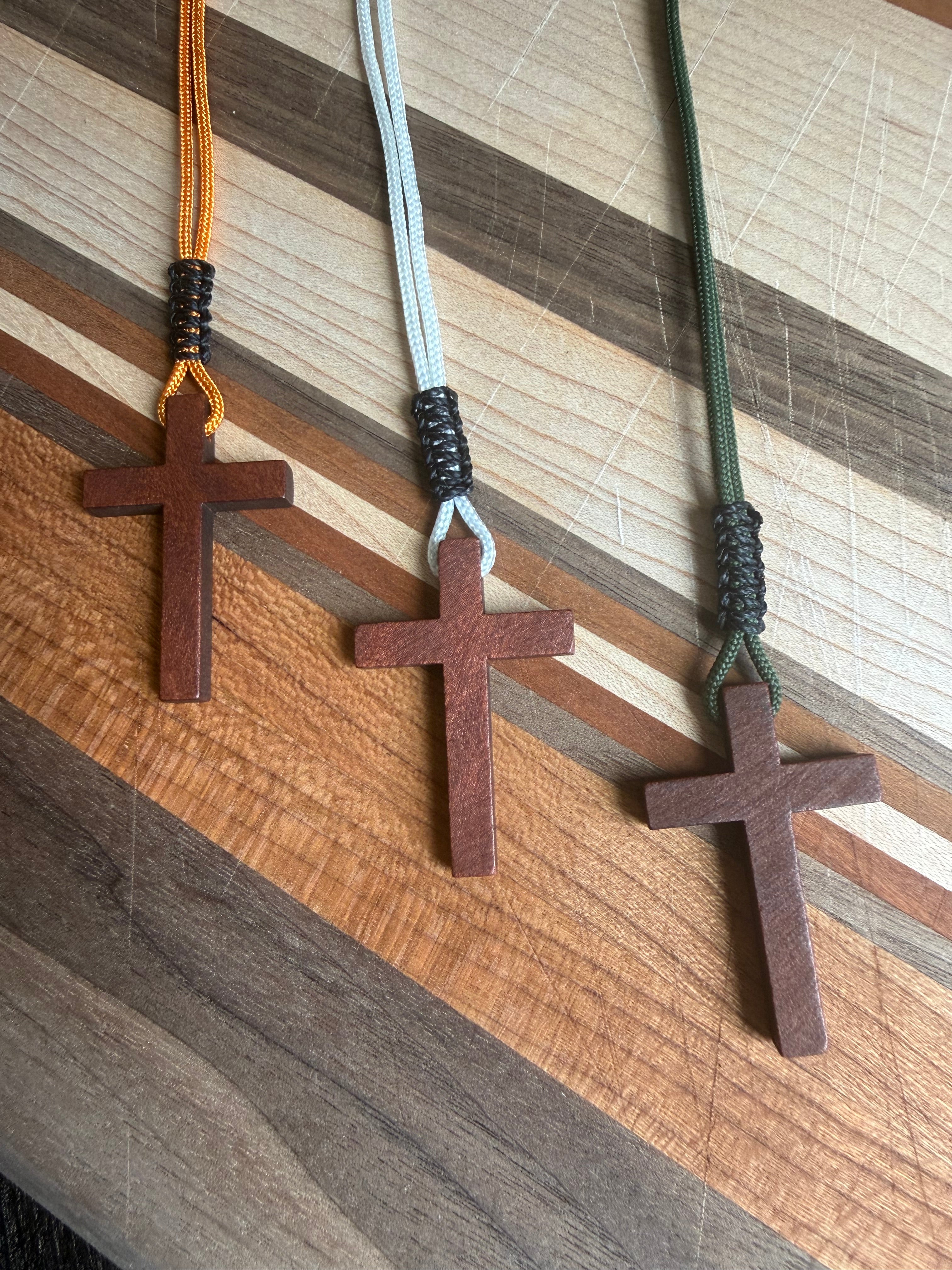 Men's Minimalist Wooden Cross Necklace | Paracord Adjustable Christian Jewelry, Lightweight and Durable Gift