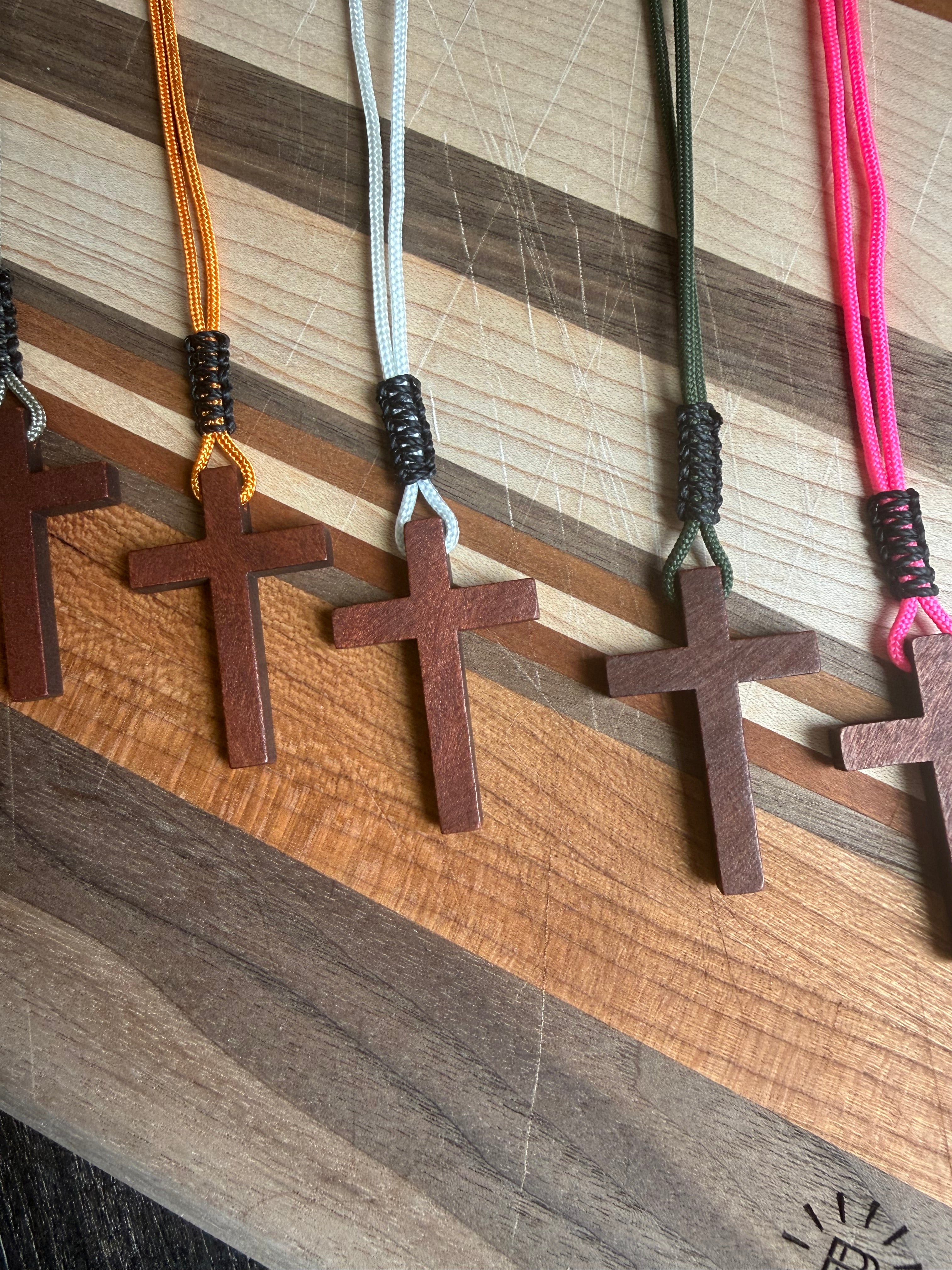 Men's Minimalist Wooden Cross Necklace | Paracord Adjustable Christian Jewelry, Lightweight and Durable Gift
