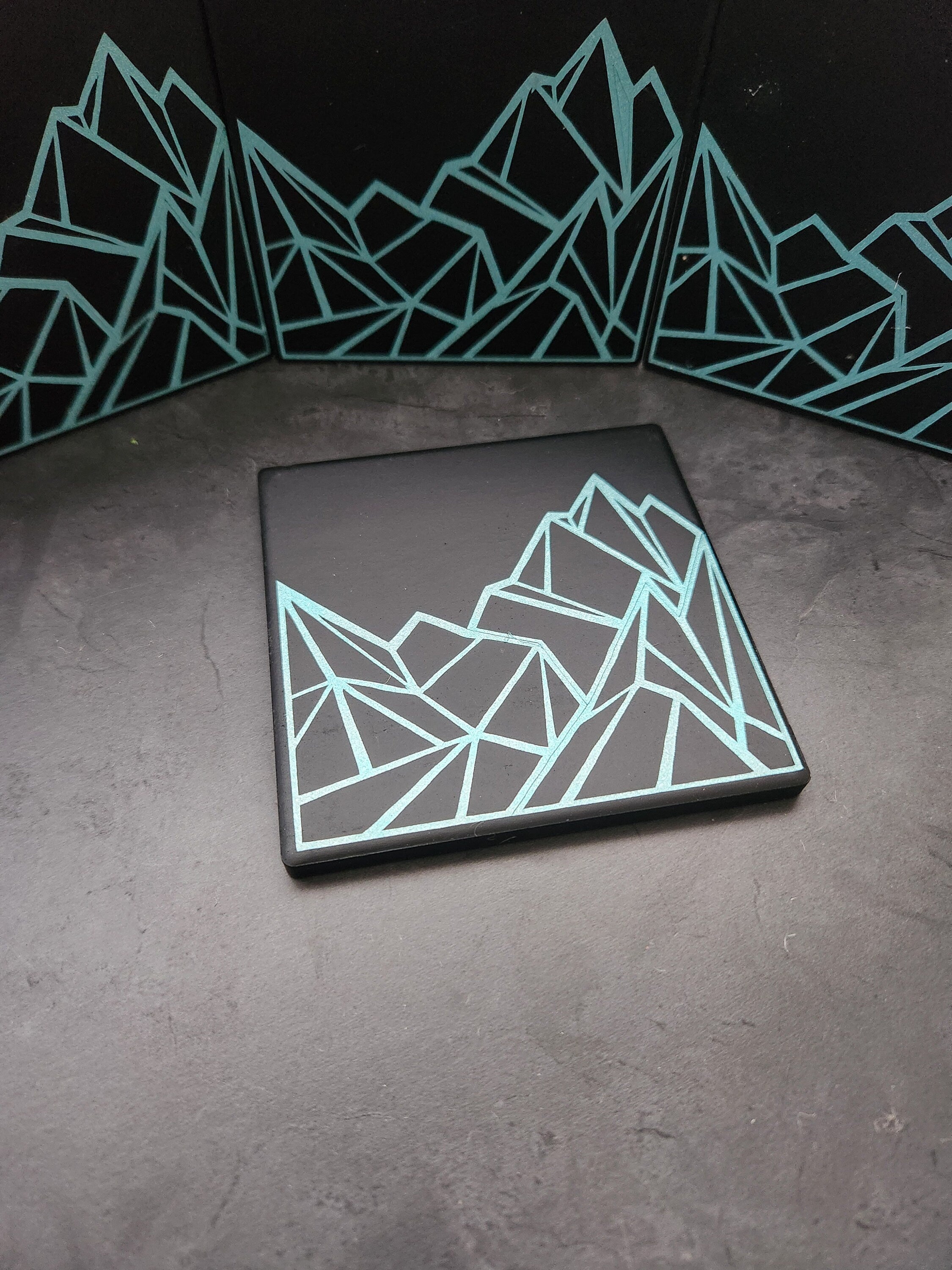 Geometric Design Coasters| Icy Mountain Range| Ceramic| Set of 4 | Coffee Table Decor|