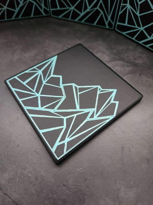Geometric Design Coasters| Icy Mountain Range| Ceramic| Set of 4 | Coffee Table Decor|