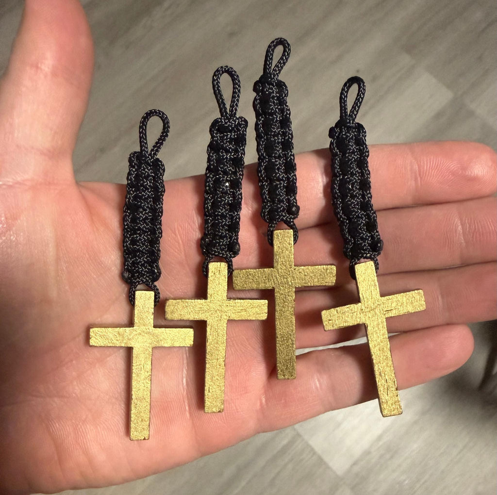 Men's Wooden Cross Paracord Keychain| Antique Gold Finish |Military, Outdoors, Faith Accessories