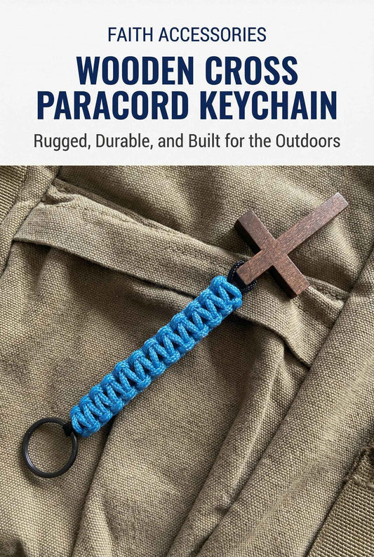Men's Wooden Cross Two Tone Paracord Keychain |Military, Outdoors, Faith Accessories, Stocking Stuffers