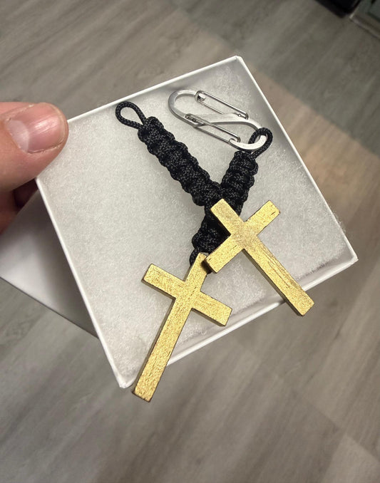 Men's Wooden Cross Paracord Keychain| Antique Gold Finish |Military, Outdoors, Faith Accessories