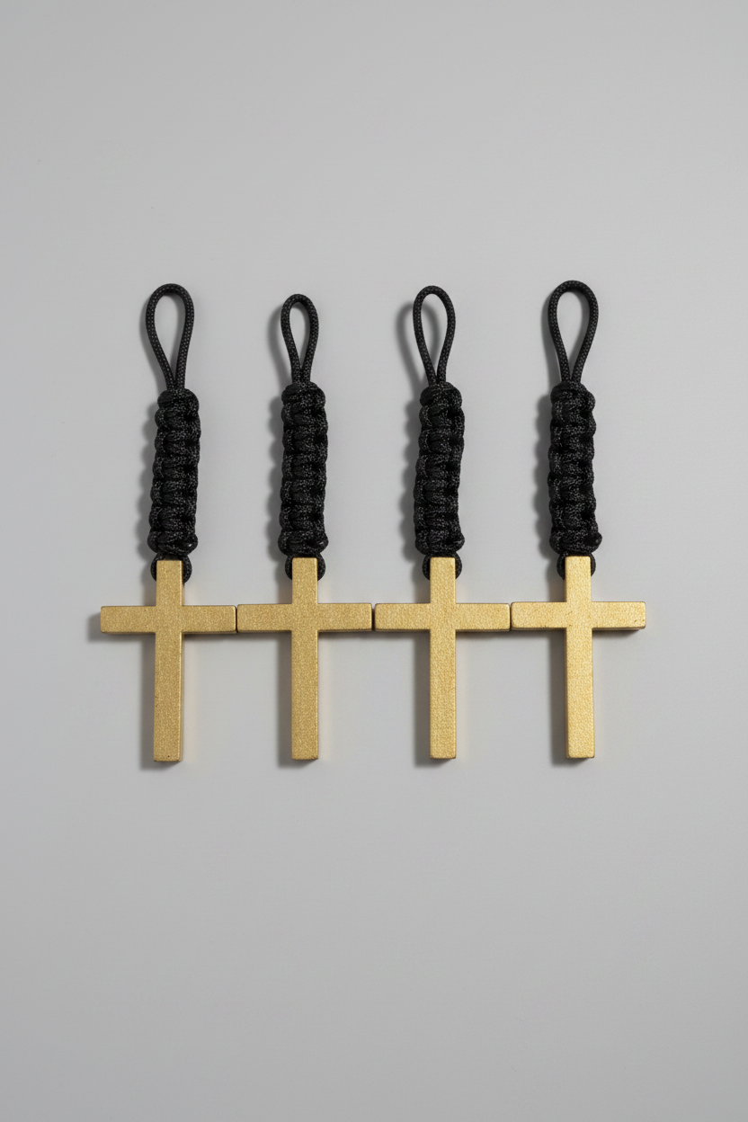 Gold cross pendants with black cords 