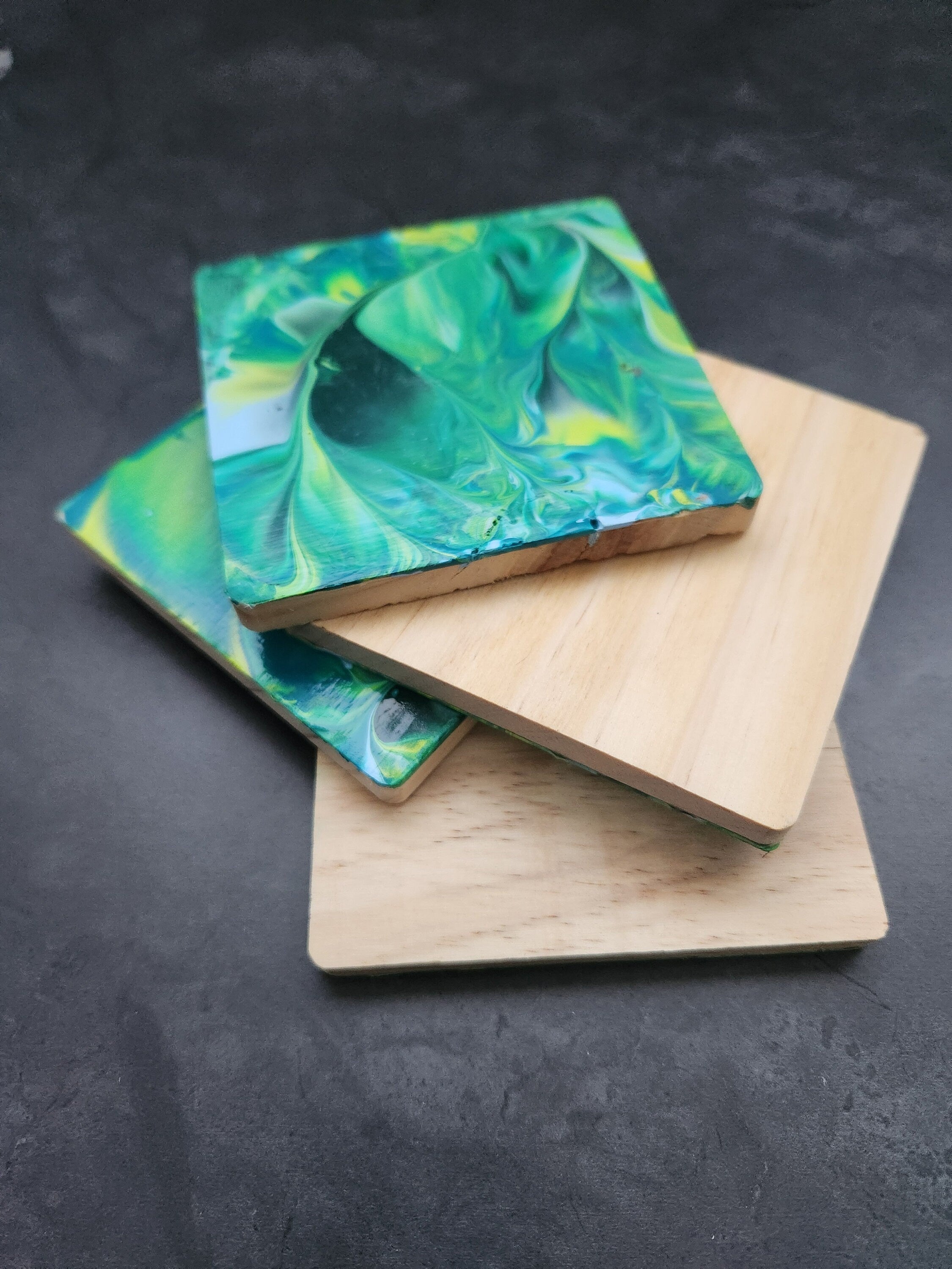 Wooden Coaster Set of 4 | Modern Rustic Table Decor | Colorful Boho| Hand Painted