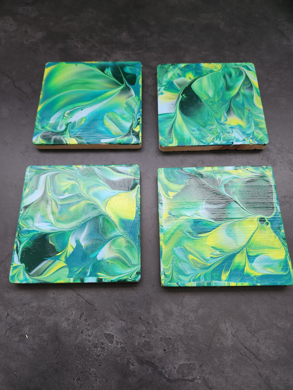 Wooden Coaster Set of 4 | Modern Rustic Table Decor | Colorful Boho| Hand Painted