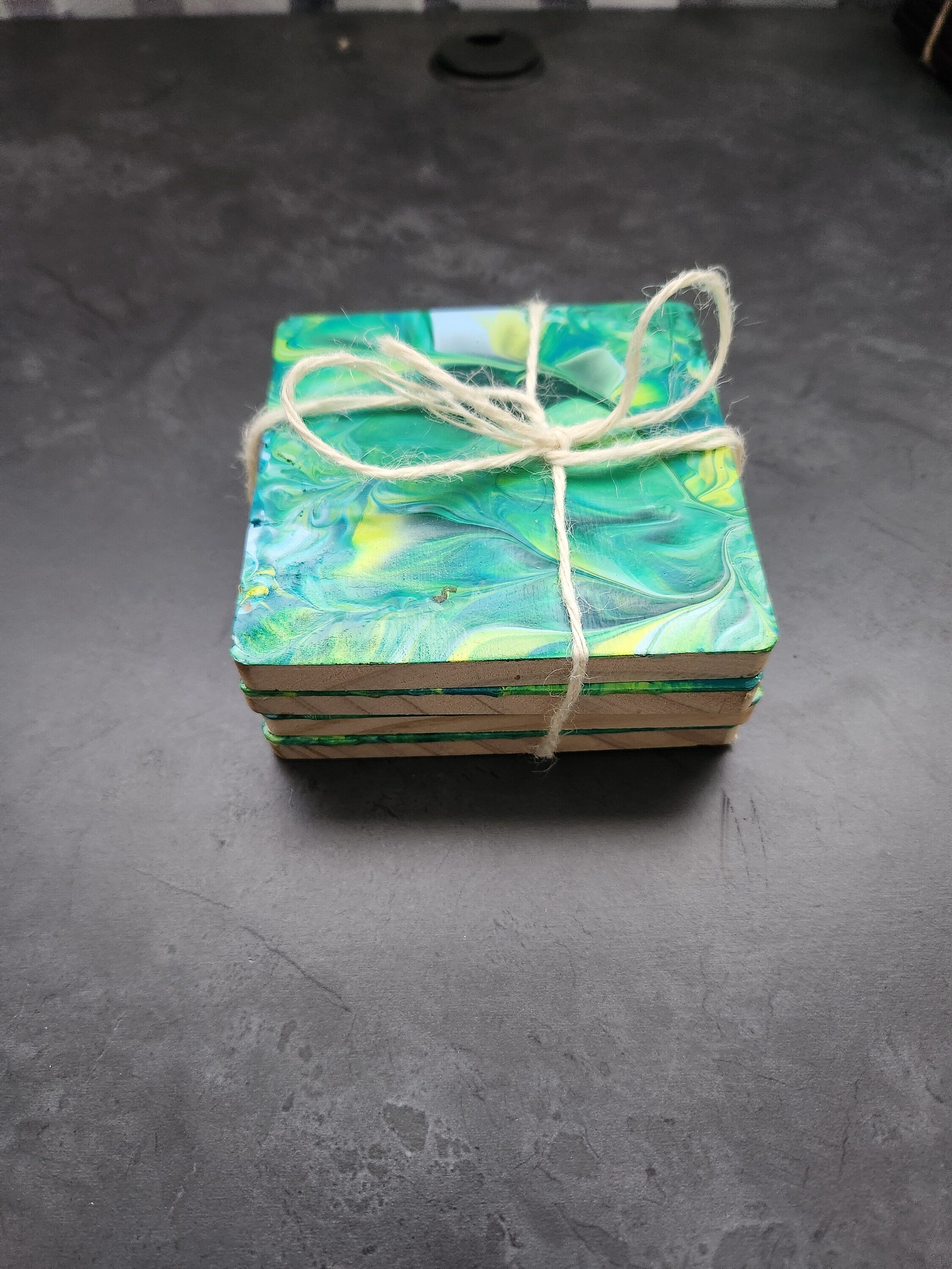 Wooden Coaster Set of 4 | Modern Rustic Table Decor | Colorful Boho| Hand Painted