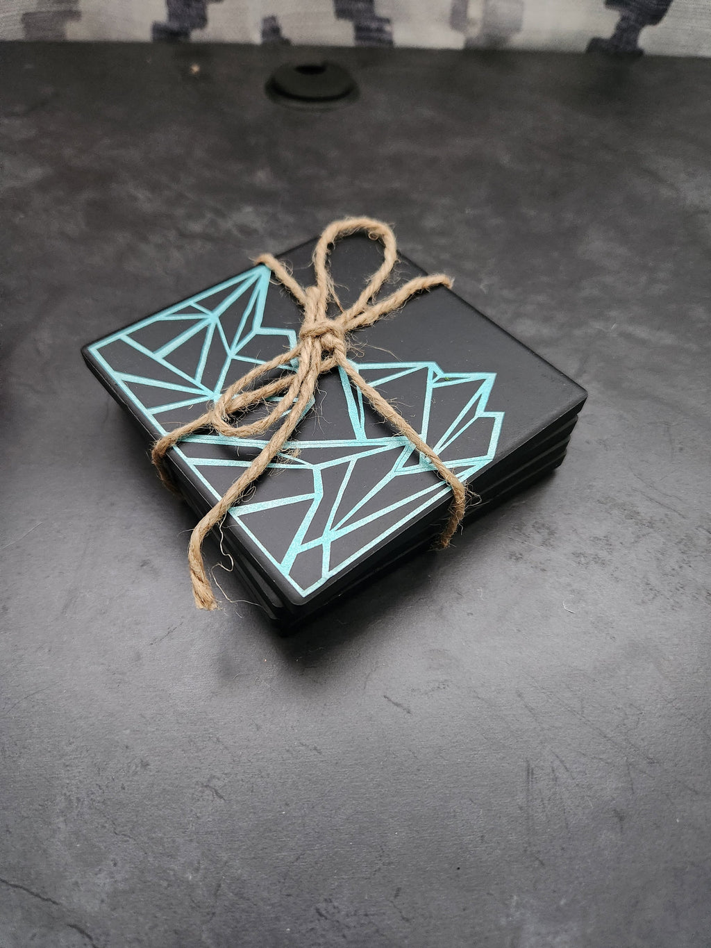 Geometric Coasters Set of 4 | Icy Mountain Range Ceramic Drink Protectors | Modern Table Decor