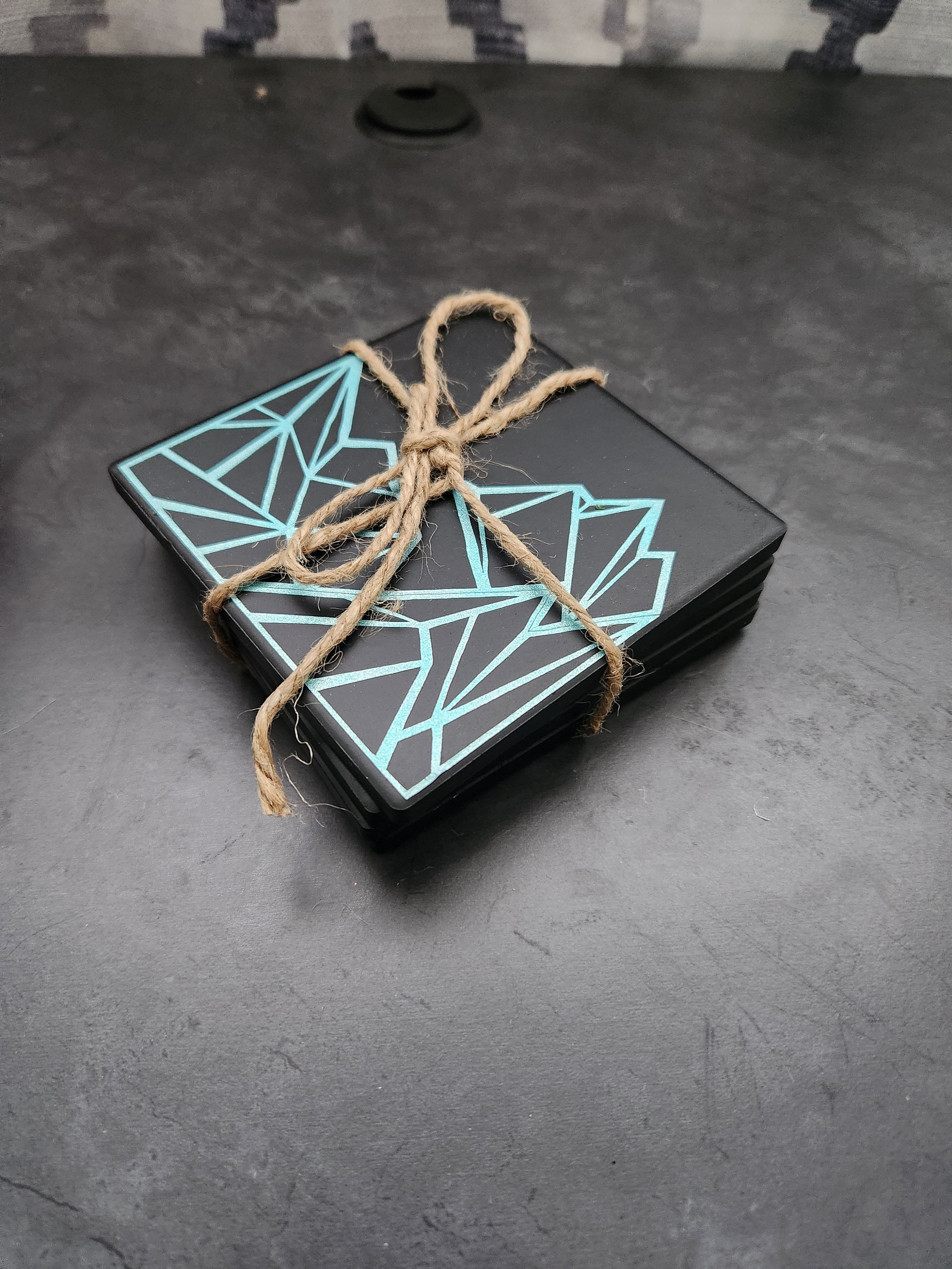 Geometric Coasters Set of 4 | Icy Mountain Range Ceramic Drink Protectors | Modern Table Decor