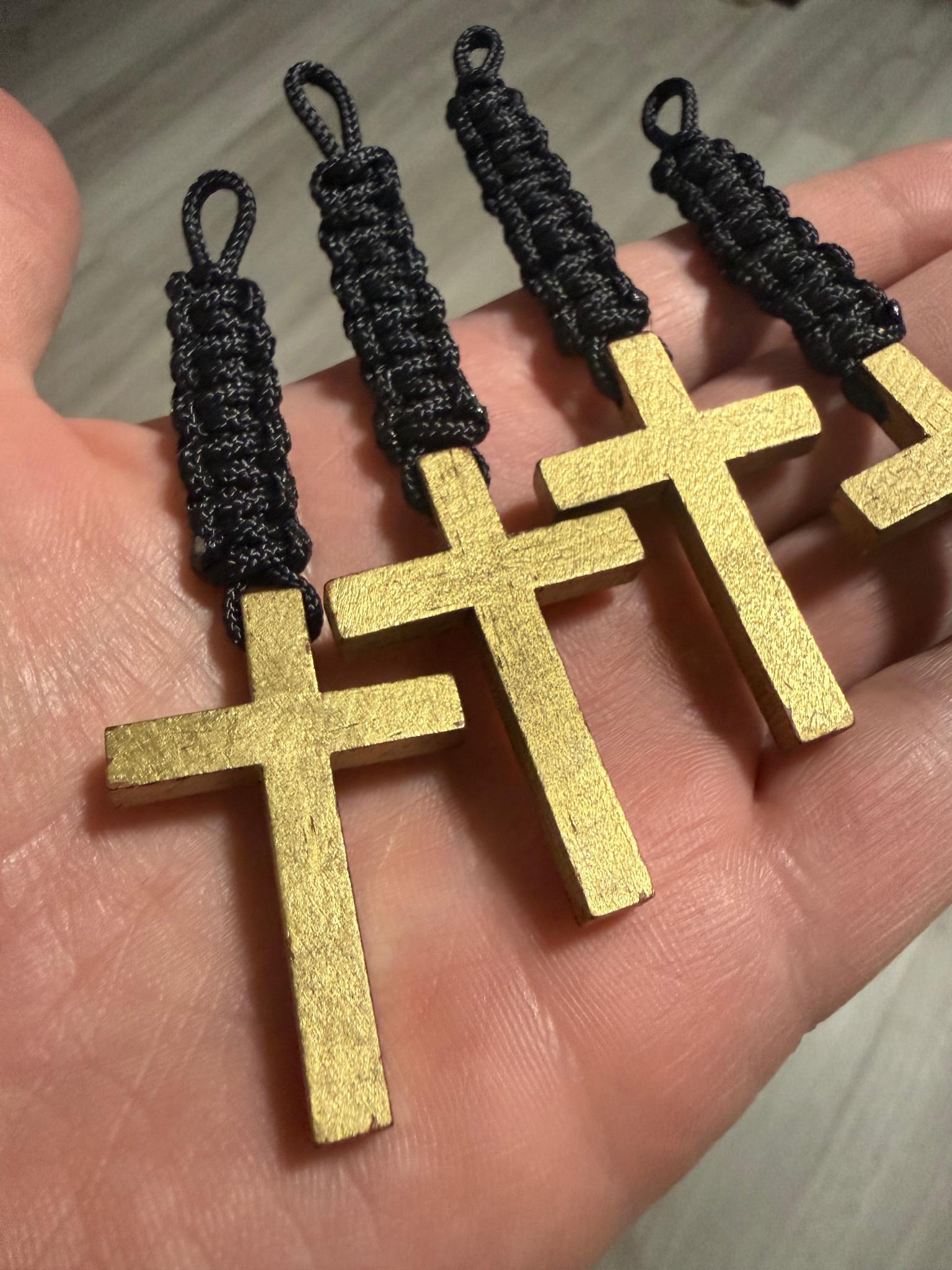 Wooden Cross Pendant Keychain| Rustic Gold Finish|| Black Paracord
