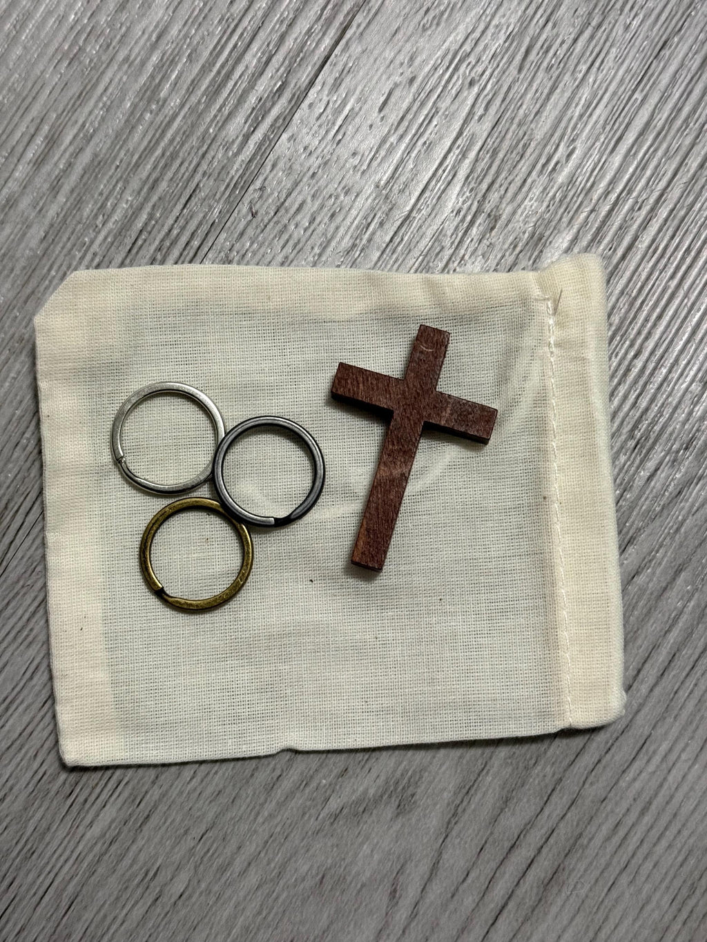 Wooden Cross Pendant Keychain Set with Metal Rings | Minimalist Christian Gift for Men, Dads,