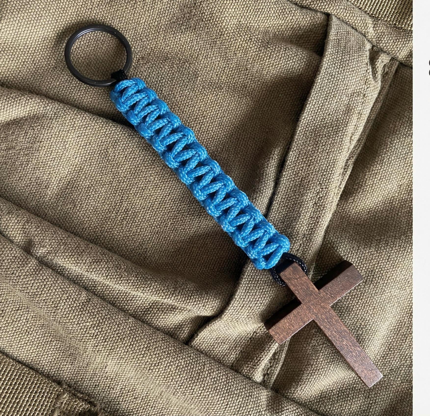 Wooden Cross Lanyard| Micro Paracord| Long Keychain