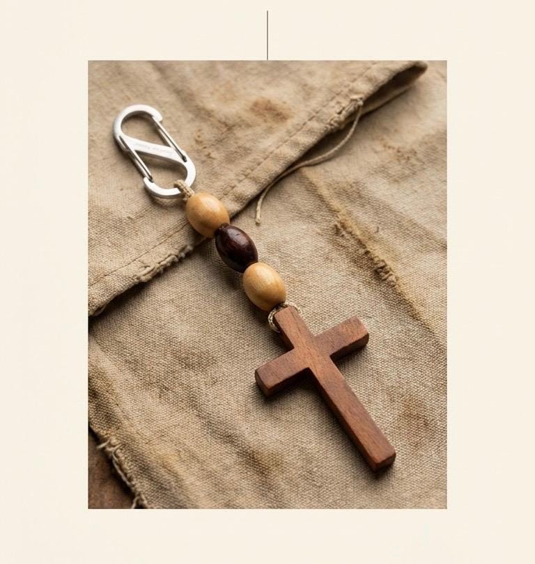 Scented Wooden Cross for  Car Mirror  + Rustic Faith Keychain,Christian Gift Set
