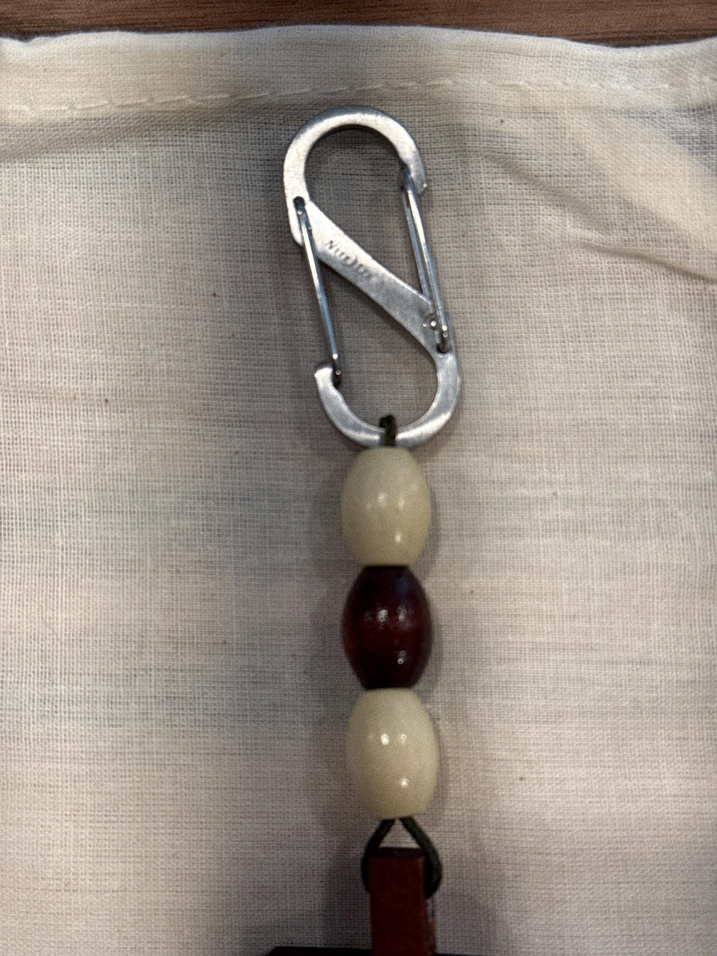 Wooden Beaded Cross Fob with Mini Carabiner |