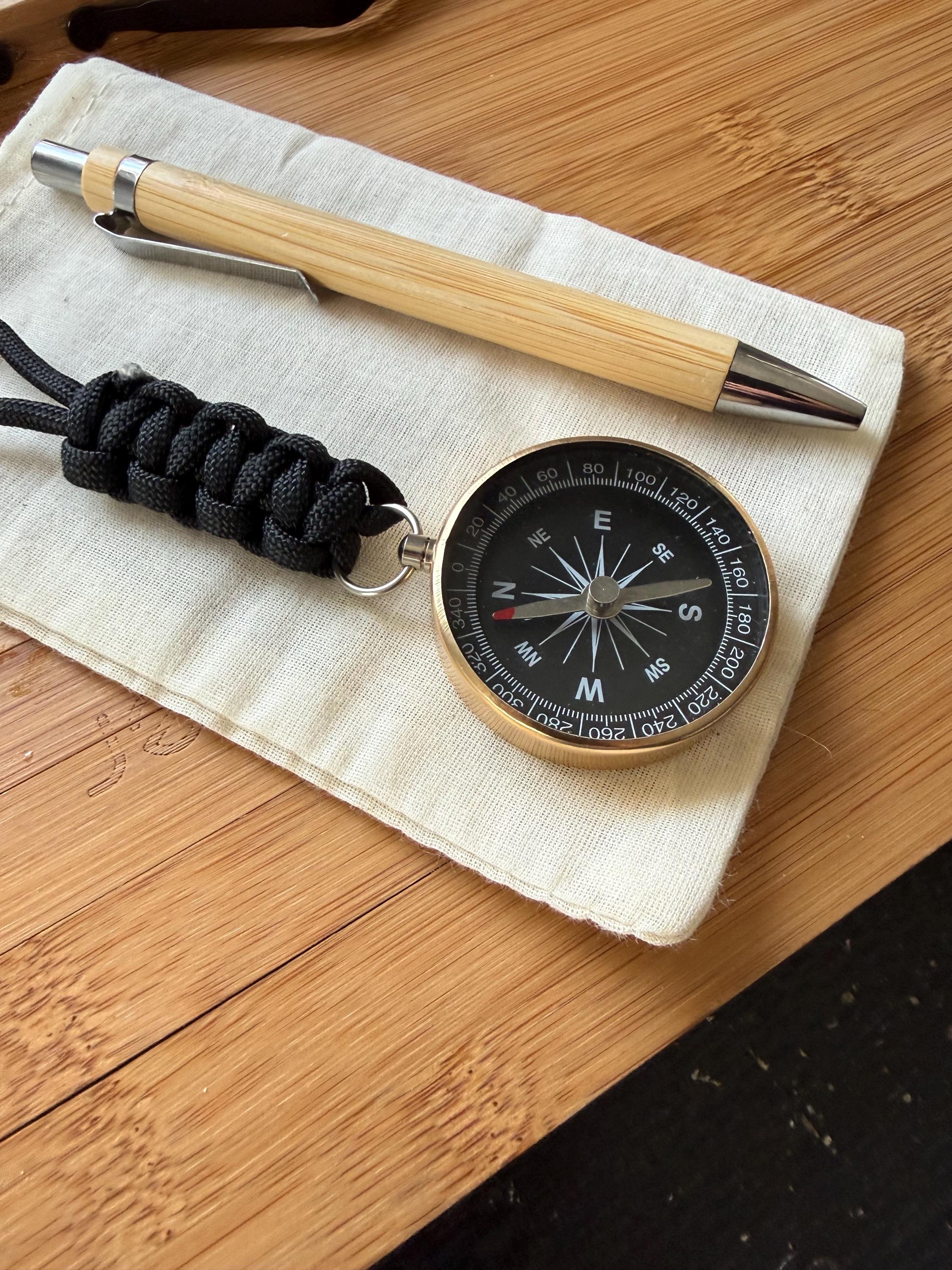 Compass Keychain and Bamboo Pen Gift Set | Travel Accessory for Explorers