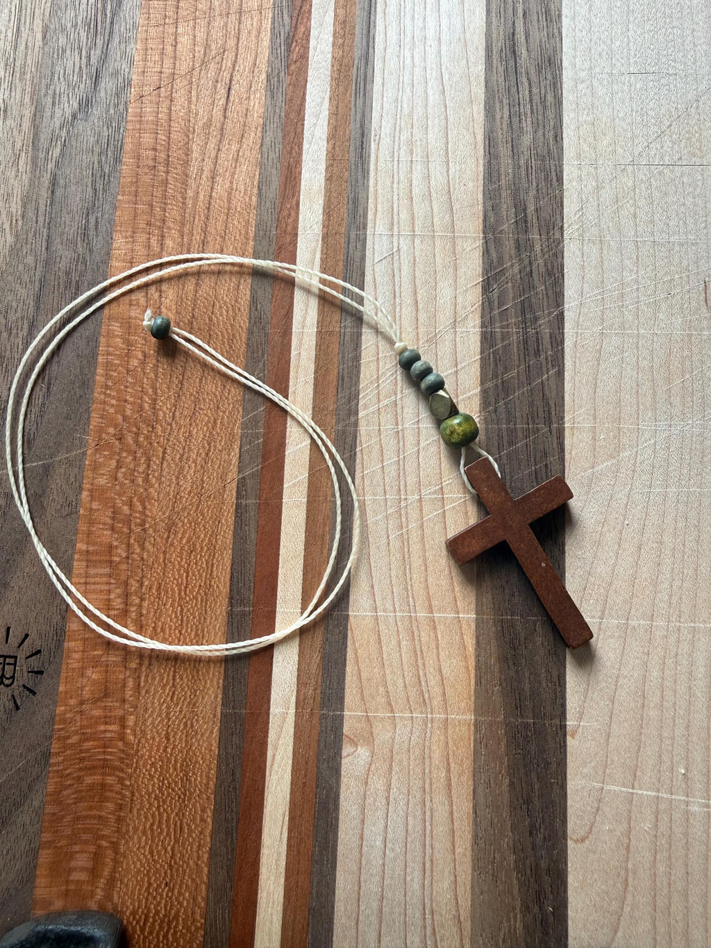 Wooden Cross Necklace, Custom Sizes, Thin Waxed Cotton Cord, Men's Christian Jewelry