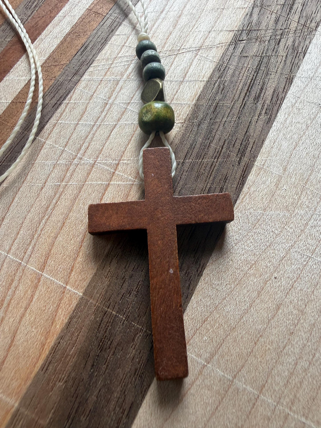 Wooden Cross Necklace, Custom Sizes, Thin Waxed Cotton Cord, Men's Christian Jewelry