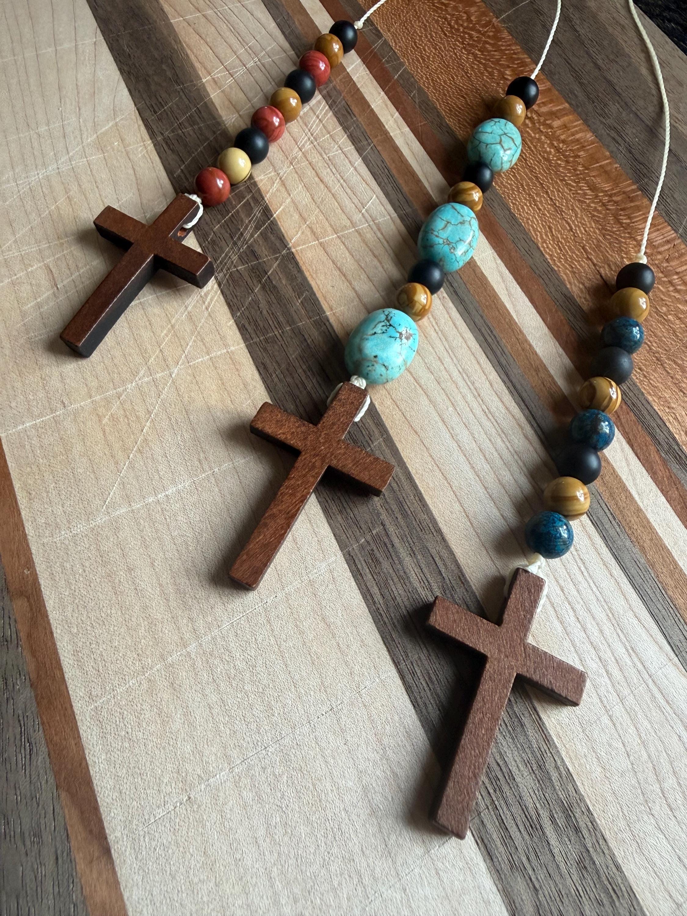 Wooden Car Cross Pendant for Rearview Mirror | Assorted| Self Tie|