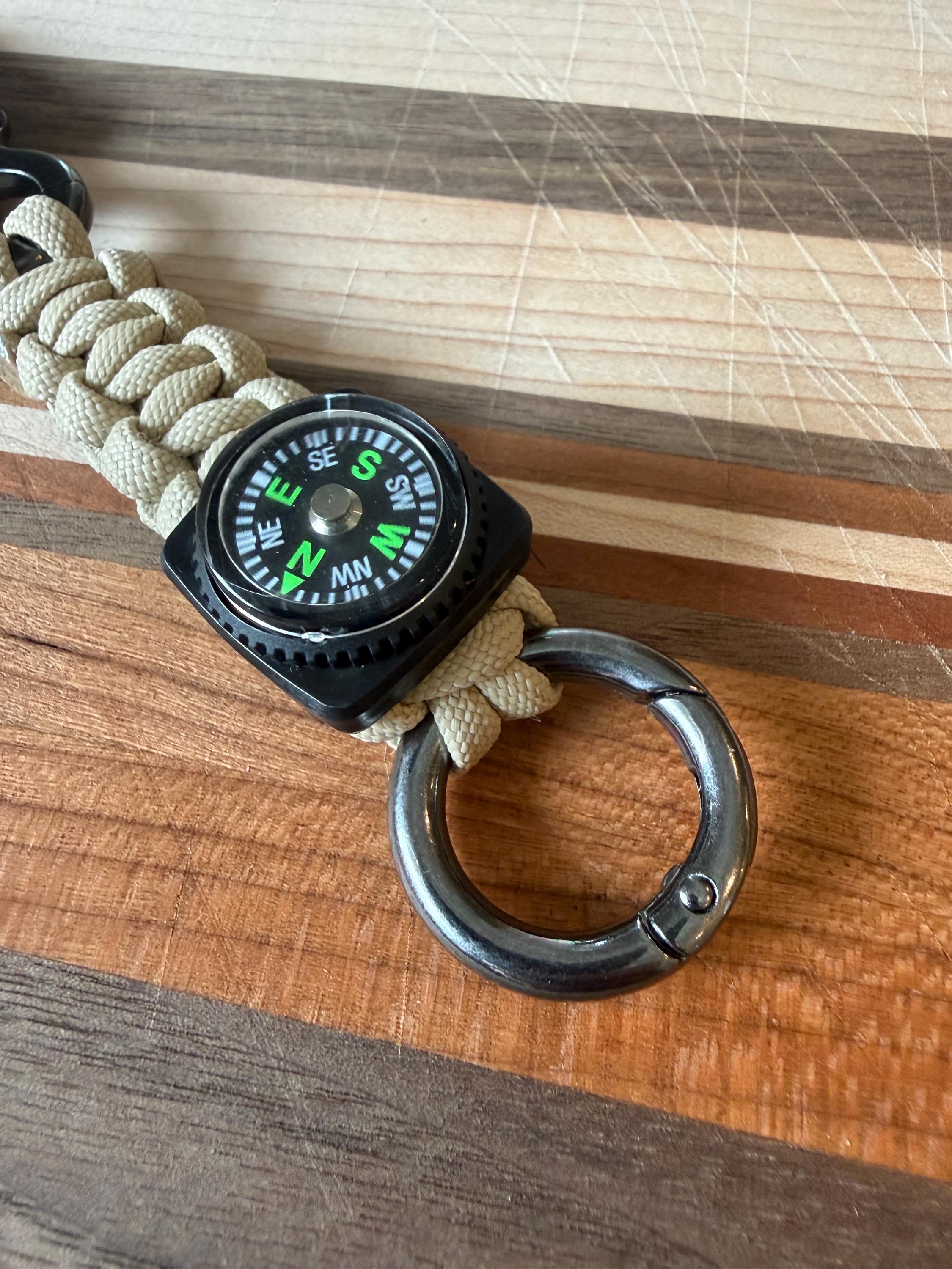 Paracord Compass Carabiner Keychain| Beige
