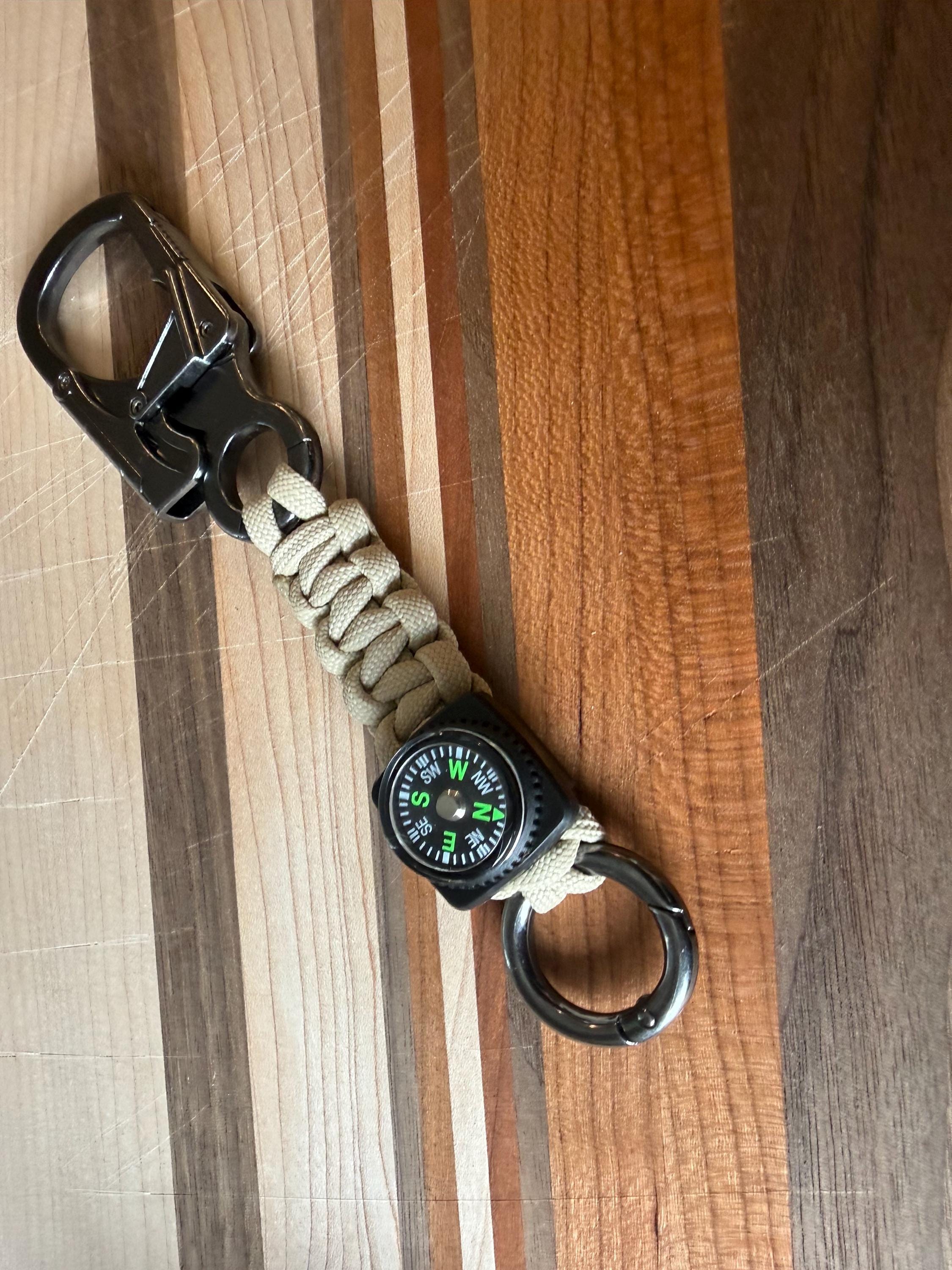 Paracord Compass Carabiner Keychain| Beige