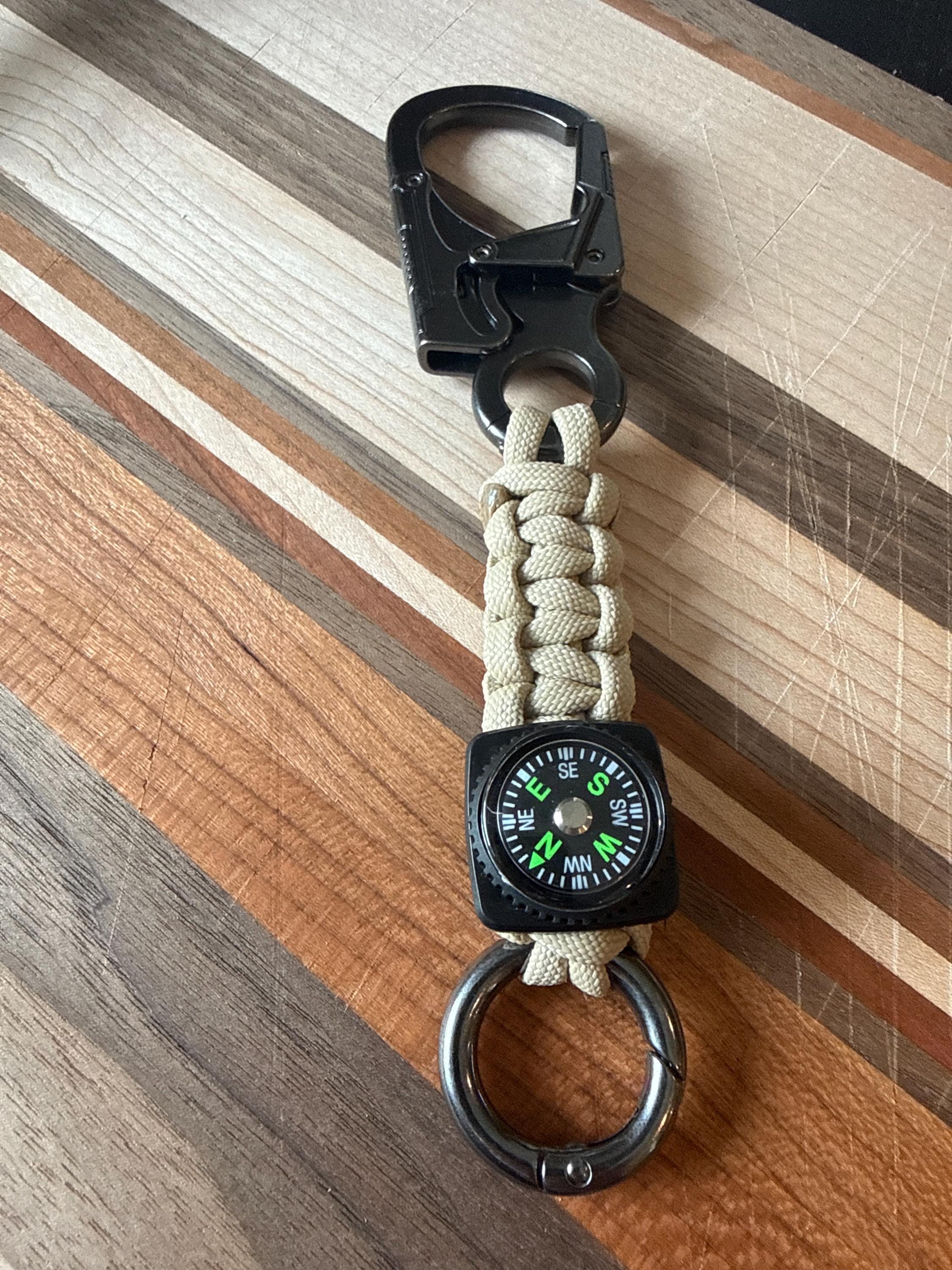 Paracord Compass Carabiner Keychain| Beige