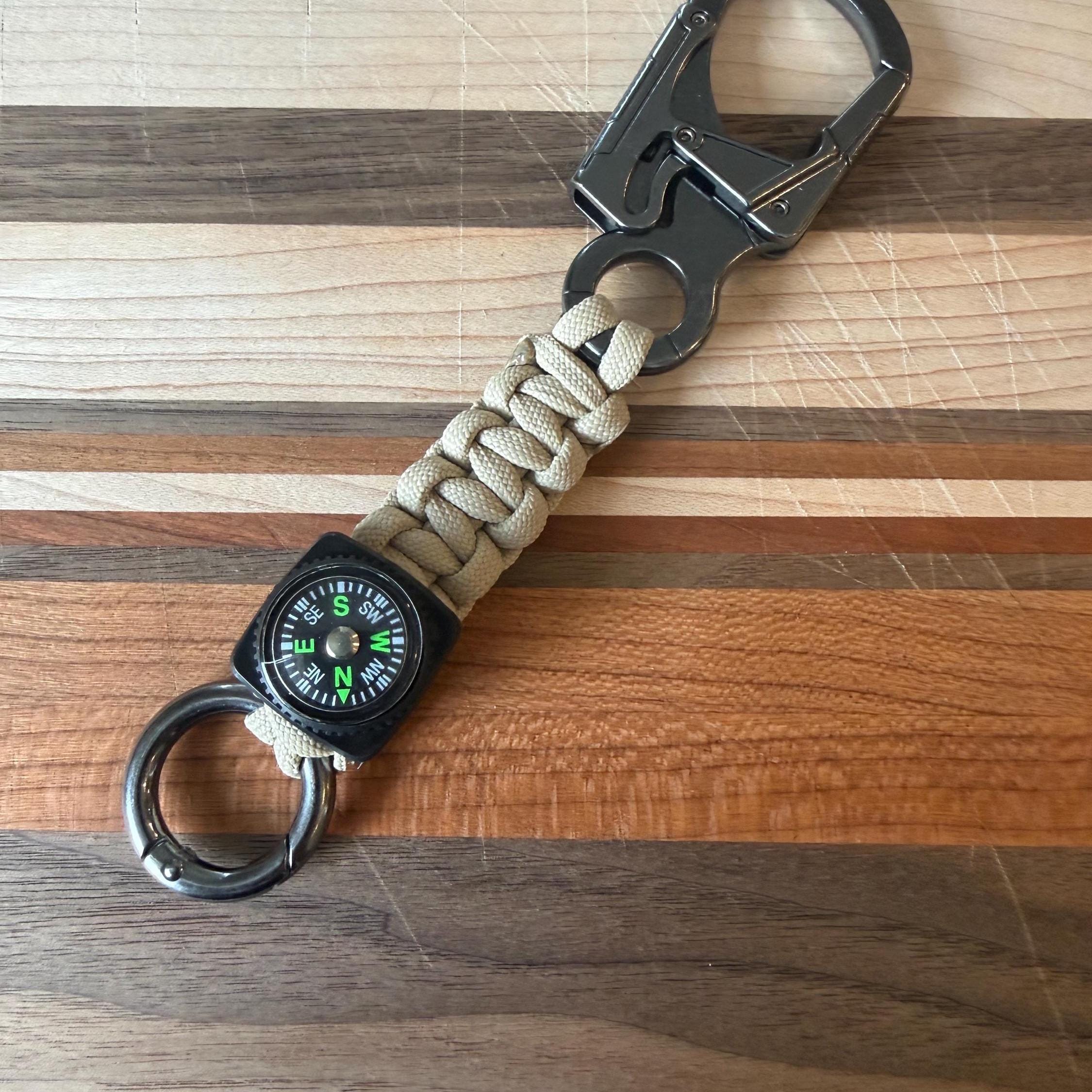 Paracord Compass Carabiner Keychain| Beige