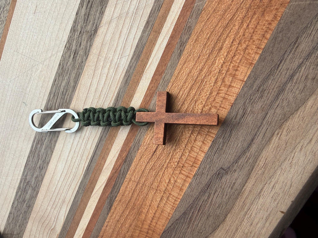 Wooden Paracord Cross Keychain | Faith, Military, Outdoors, Handcrafted Men’s Key Fob, Christian Gift