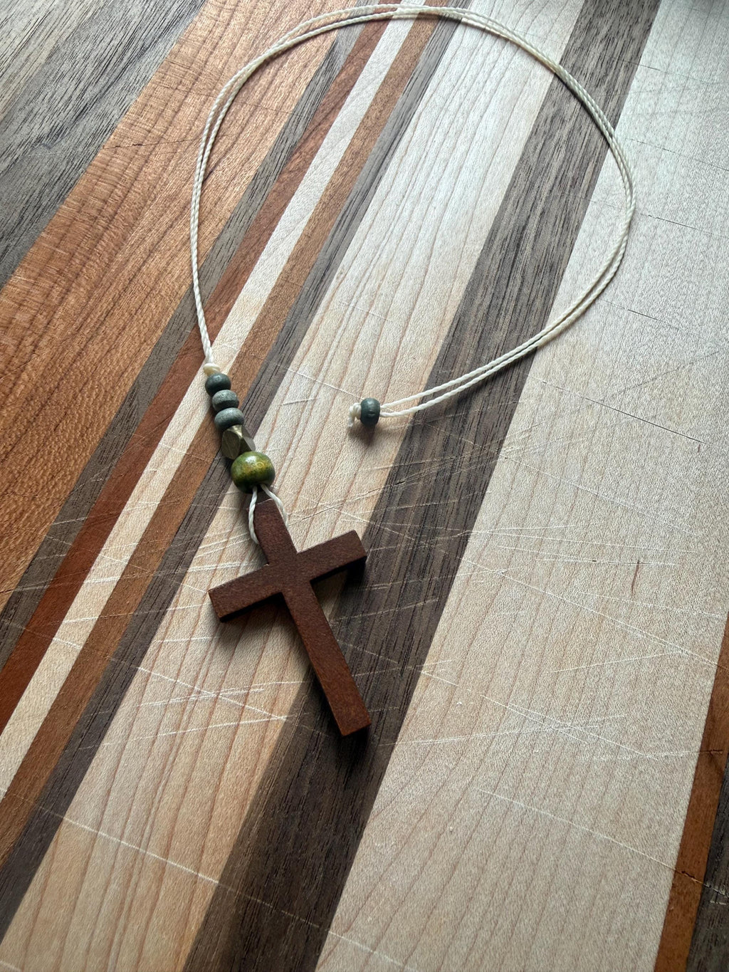 Wooden Cross Necklace, Custom Sizes, Thin Waxed Cotton Cord, Men's Christian Jewelry