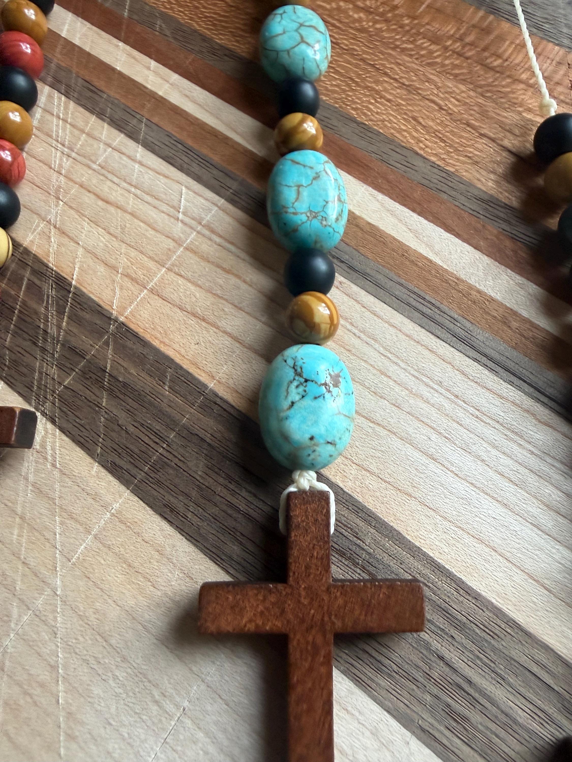 Wooden Car Cross Pendant for Rearview Mirror | Assorted| Self Tie|