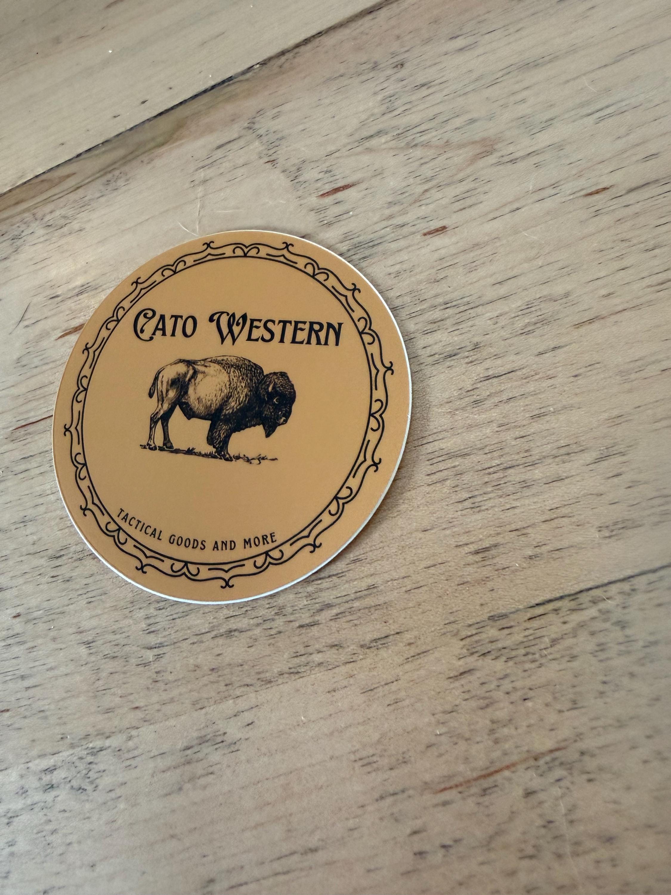 Cato Western 3x3 Tactical Goods Sticker, Mustard Logo, Wyoming Brand Buffalo Design